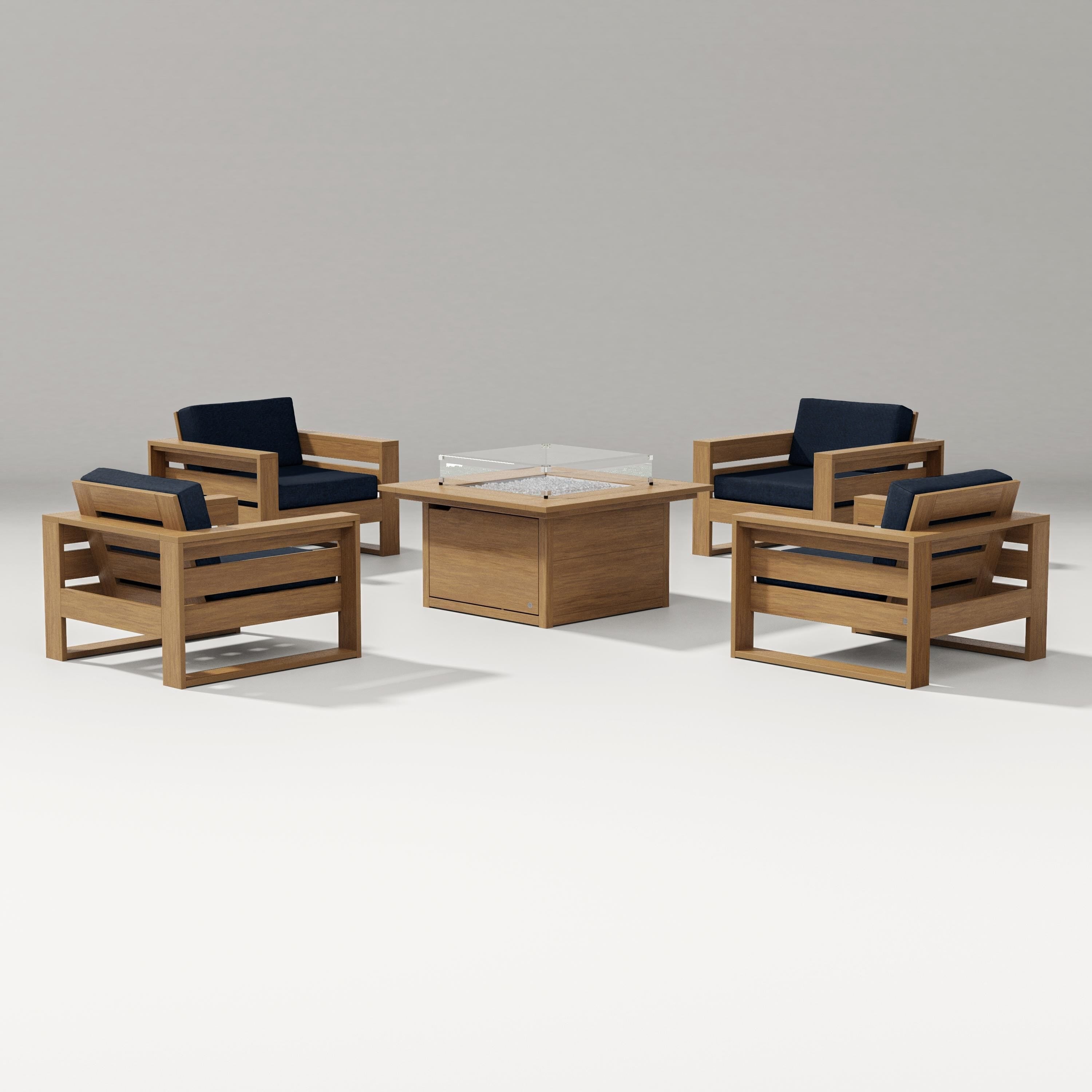 PW Designer Series Latitude 5-Piece Lounge Fire Table Set in Natural / Marine Indigo