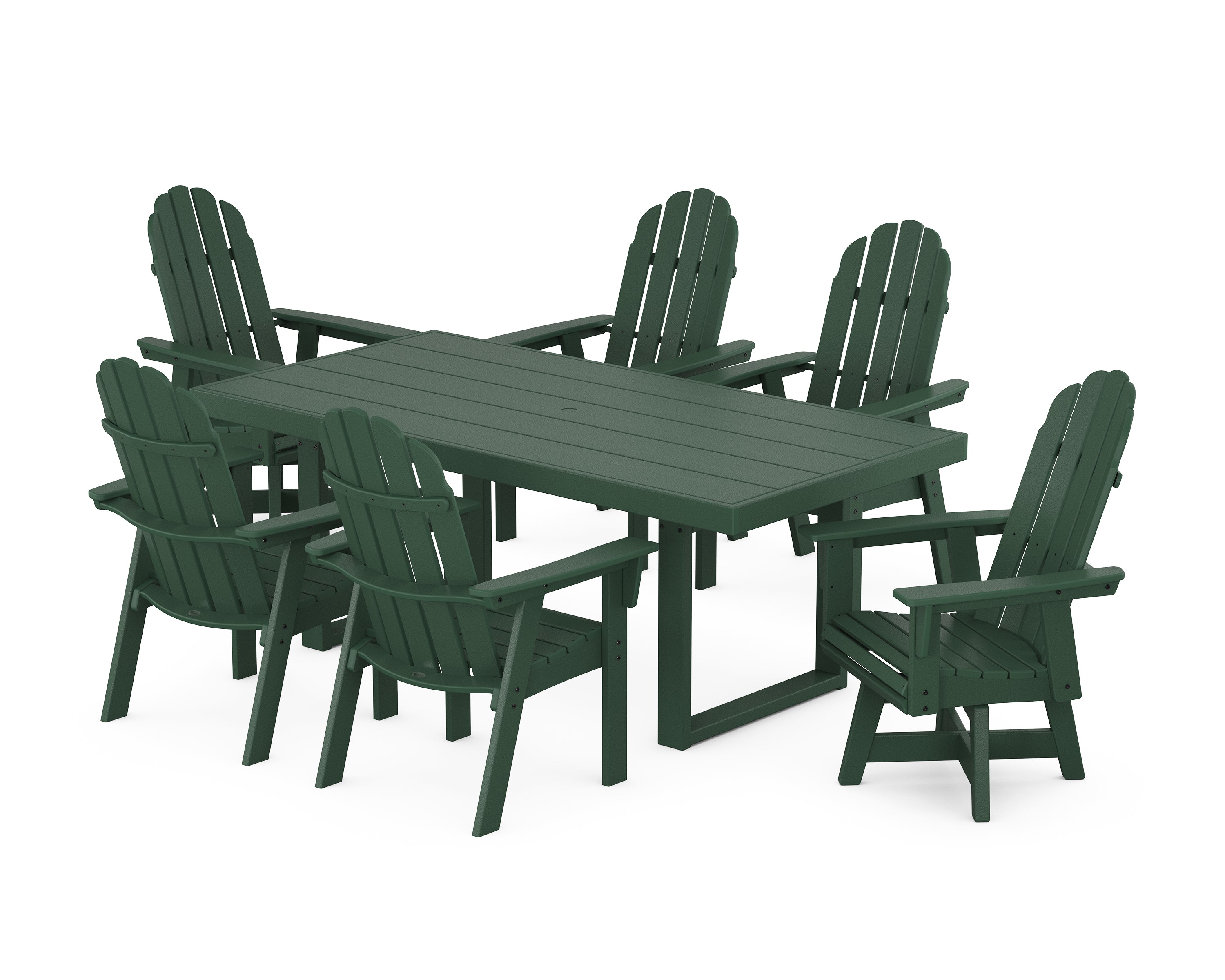 POLYWOOD® Vineyard Curveback Adirondack Swivel Chair 7-Piece Dining Set in Green