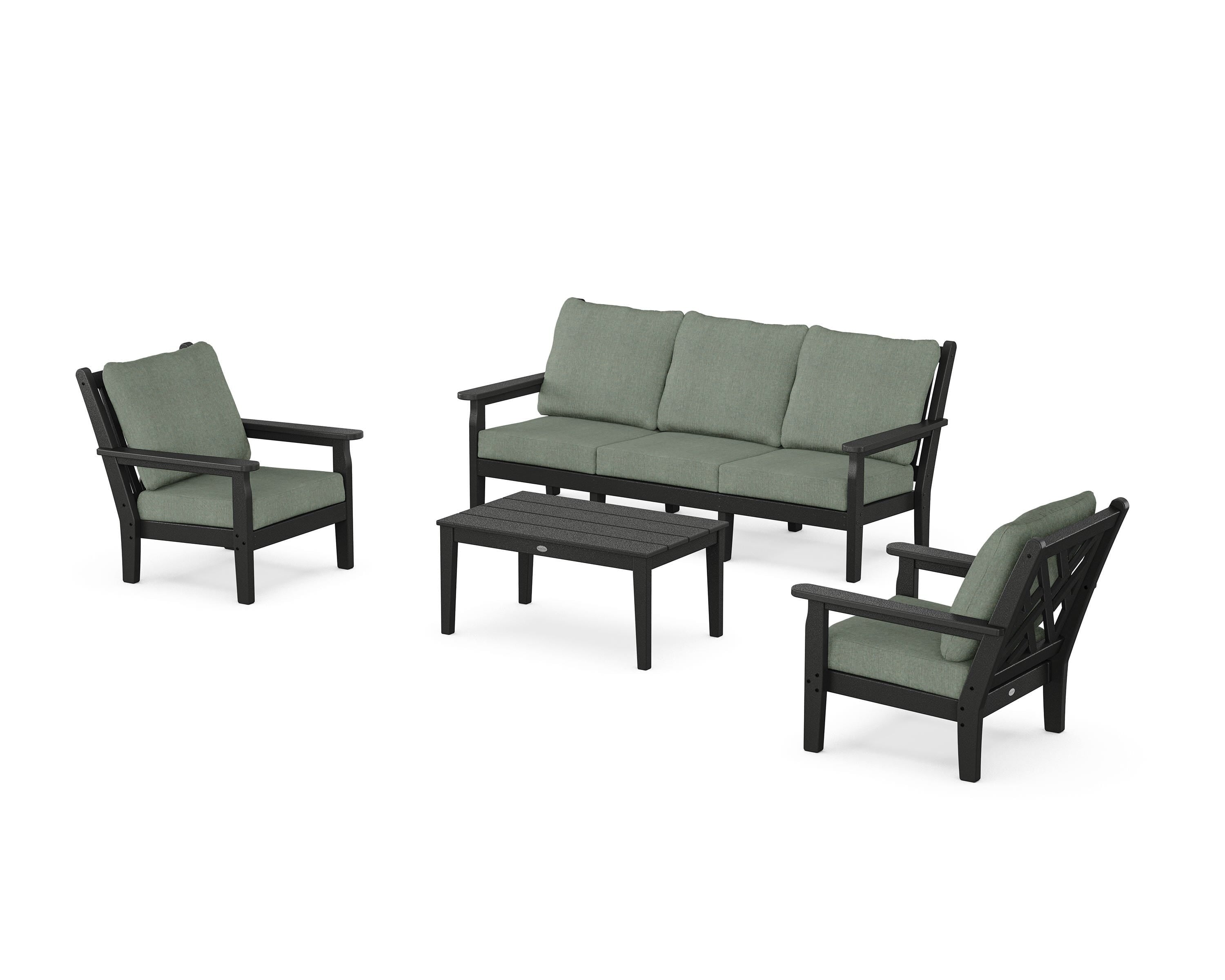POLYWOOD Chippendale 4-Piece Deep Seating Set with Sofa in Black / Cast Sage
