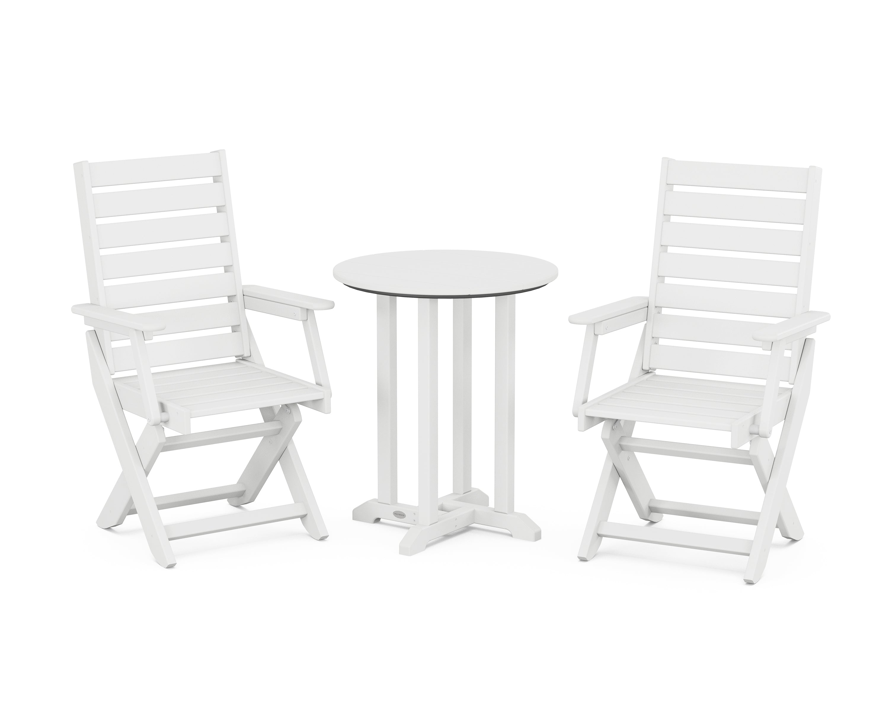 POLYWOOD Captain Folding Chair 3-Piece Round Bistro Dining Set in White