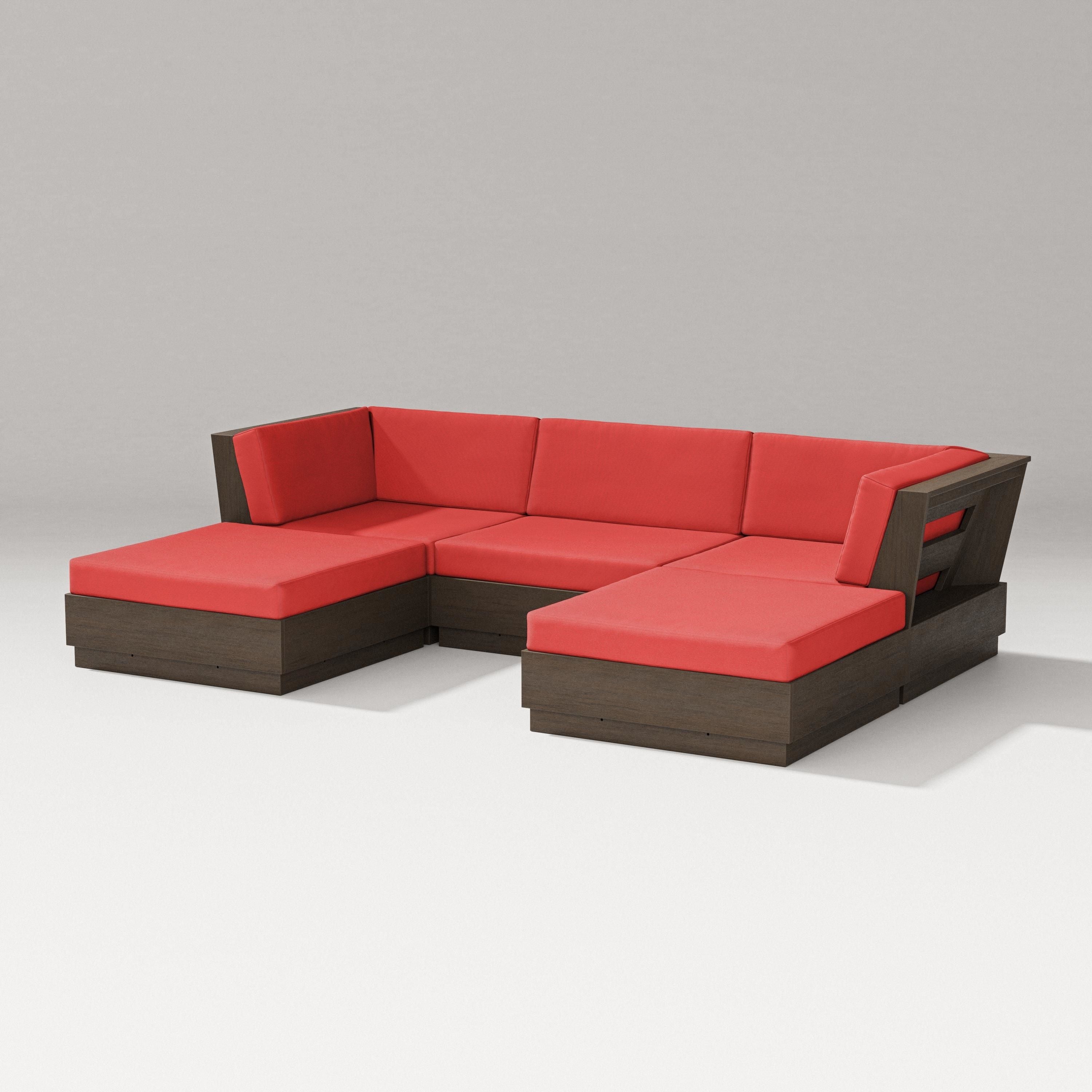 PW Designer Series Elevate Double Chaise Sectional in Kona / Crimson Linen