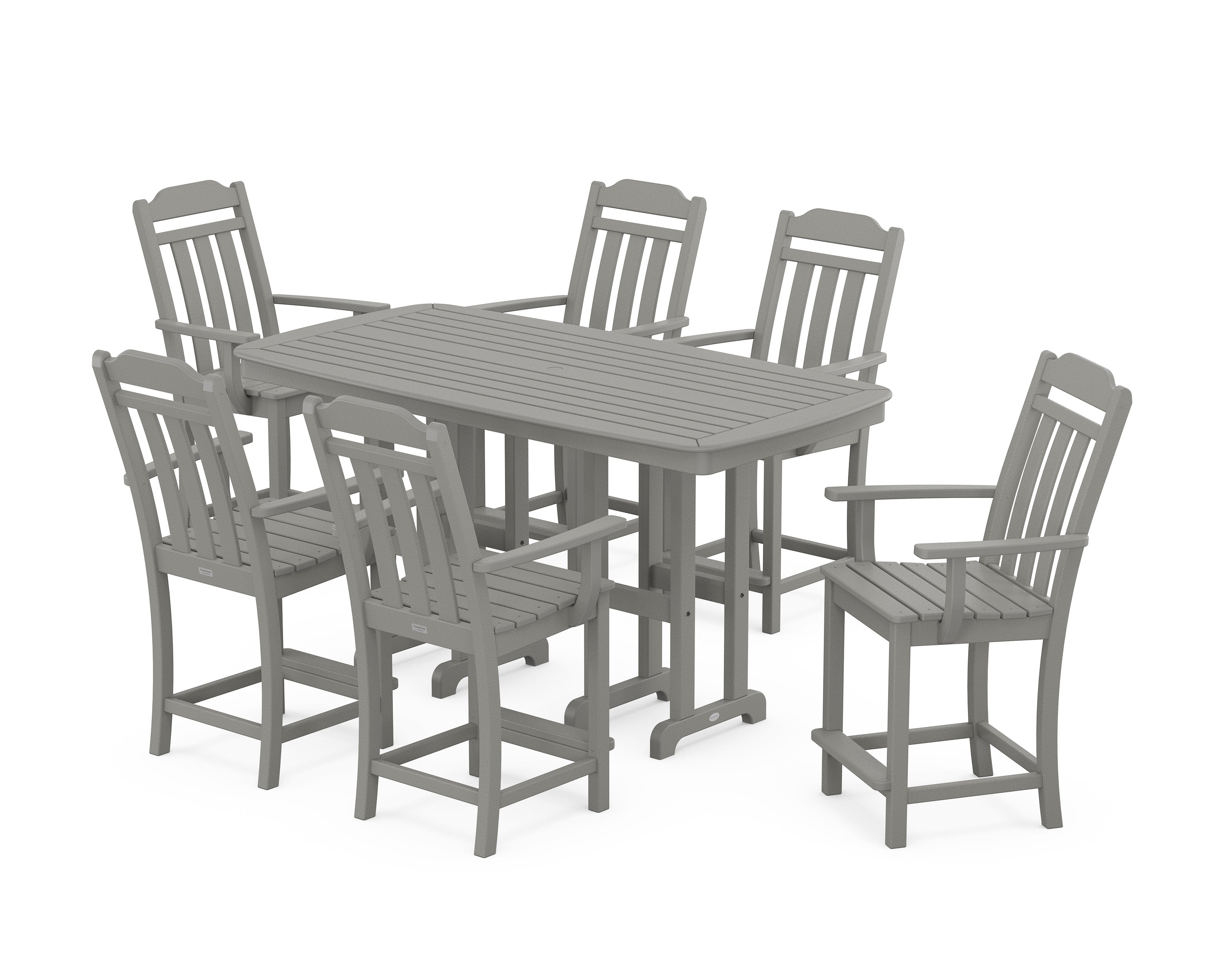 POLYWOOD Country Living Arm Chair 7-Piece Counter Set in Slate Grey