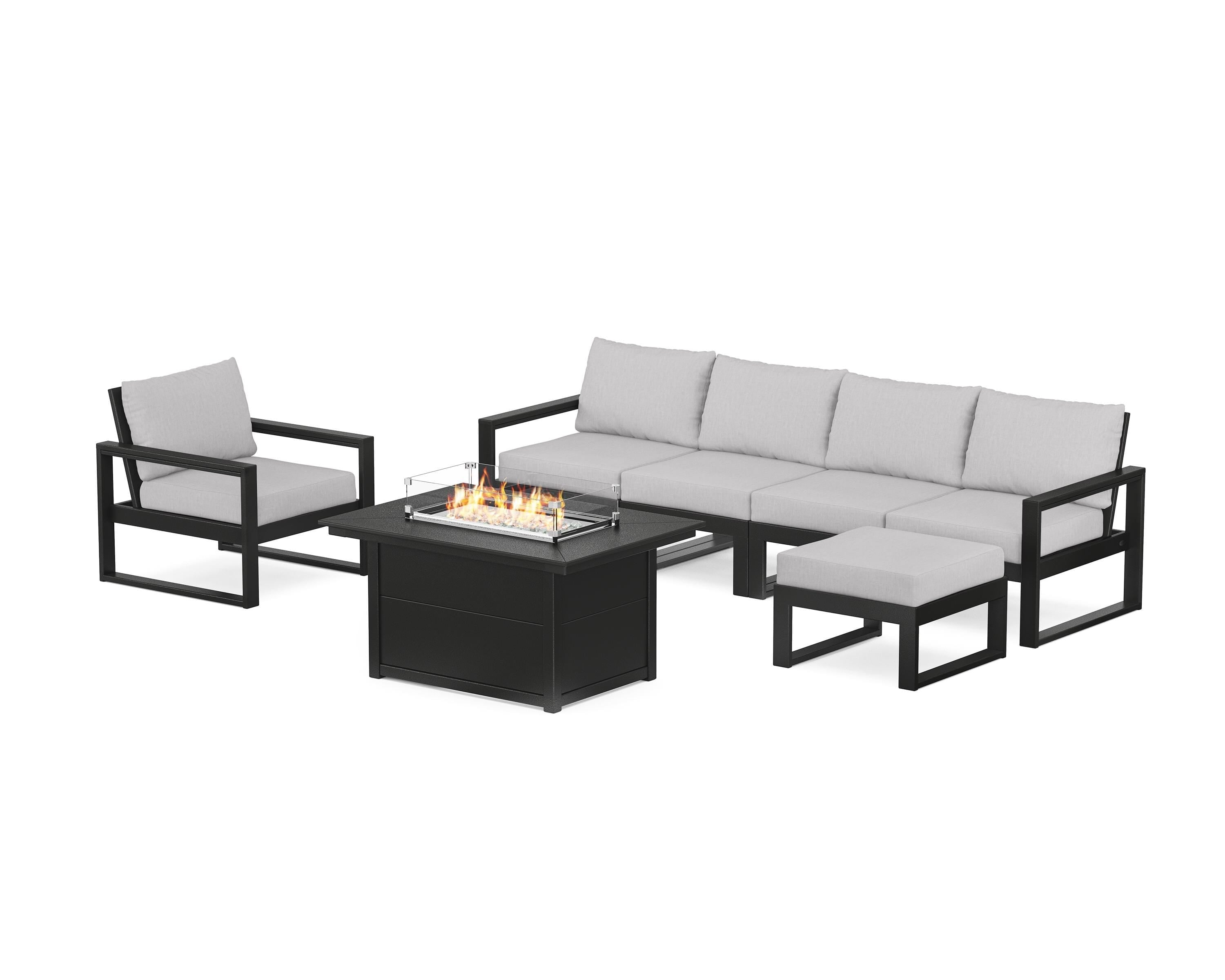 POLYWOOD EDGE Sectional Lounge and Fire Pit Set in Black / Granite