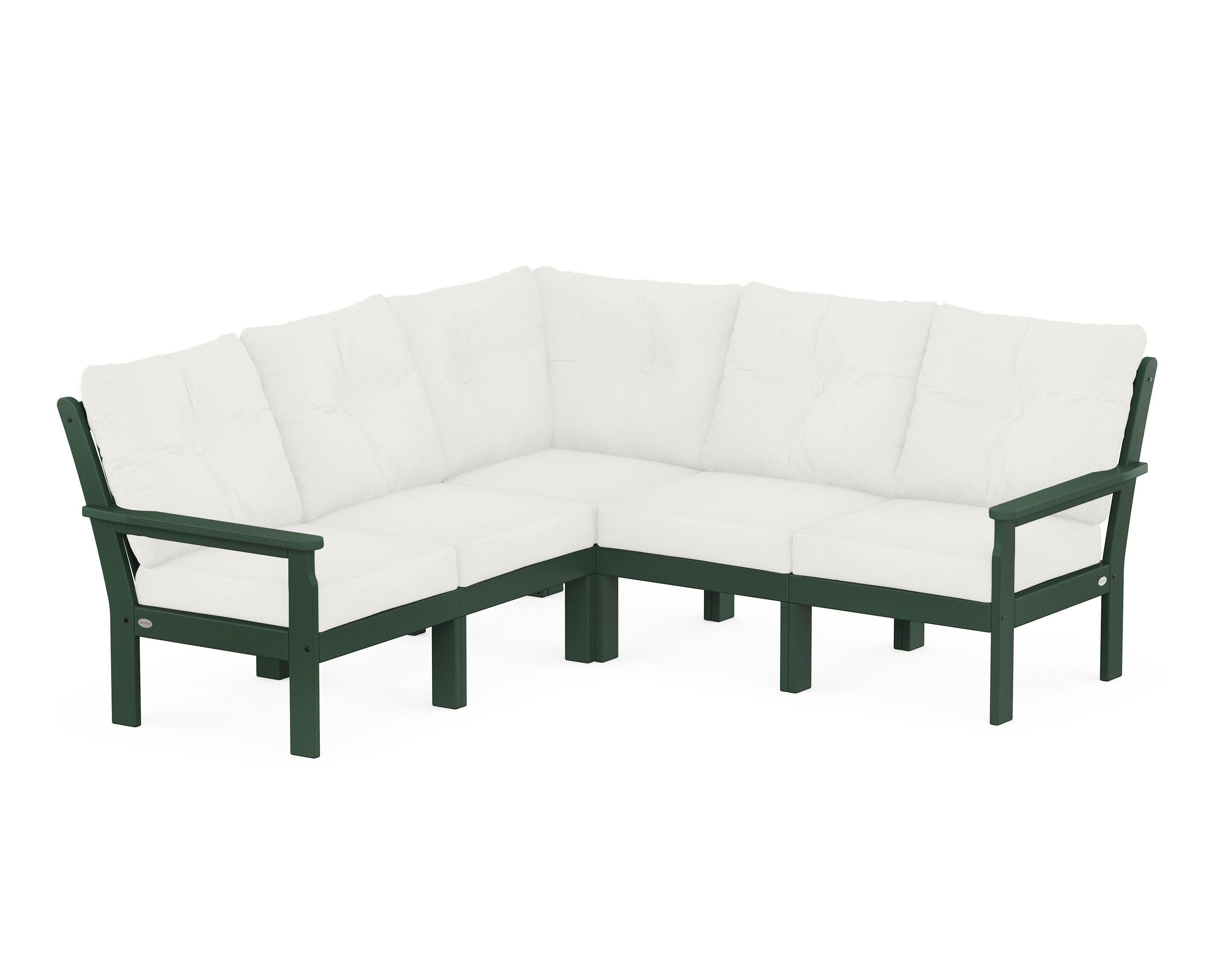 POLYWOOD Vineyard 5-Piece Sectional in Green / Natural Linen