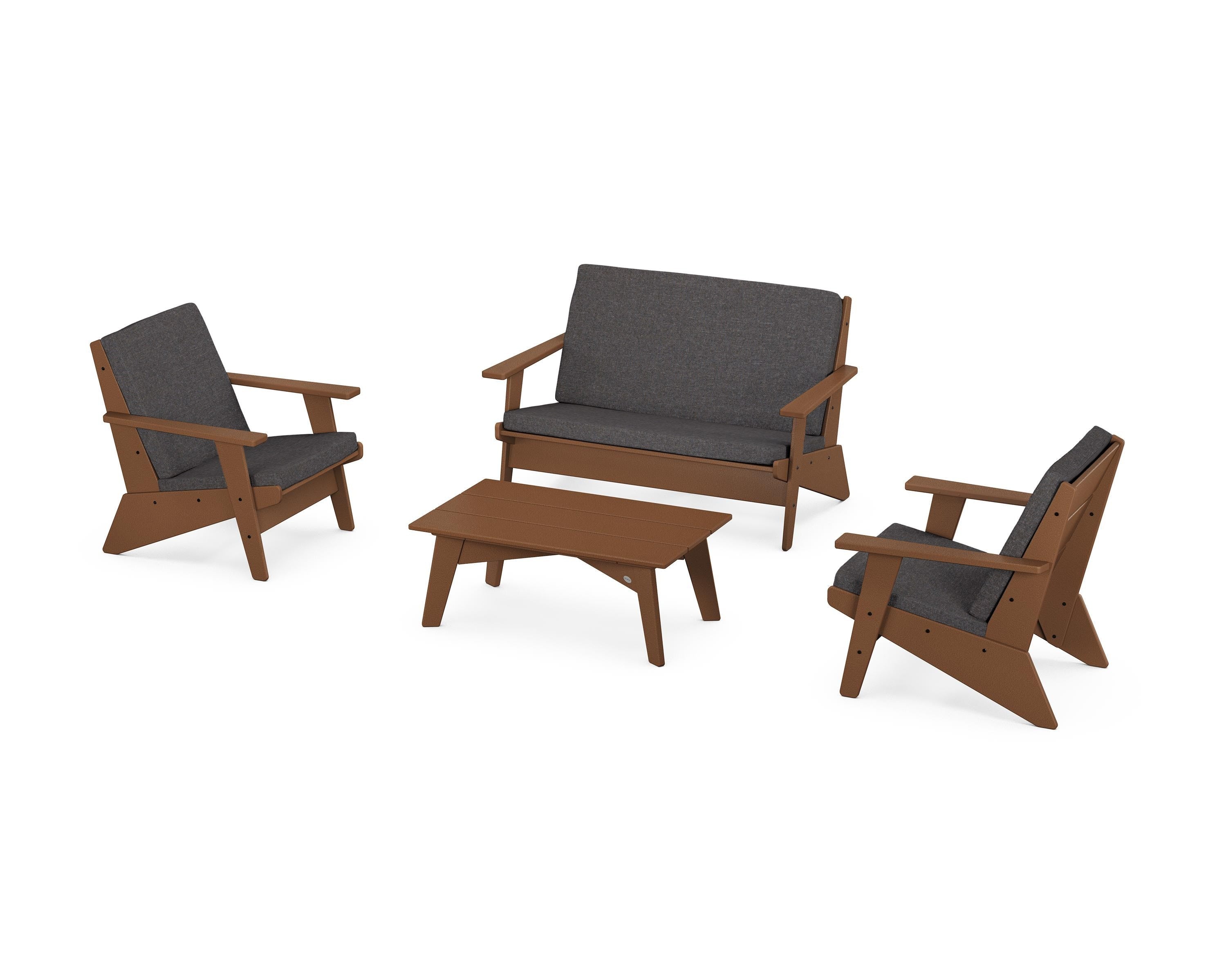 POLYWOOD Riviera Modern Lounge 4-Piece Set in Teak / Ash Charcoal