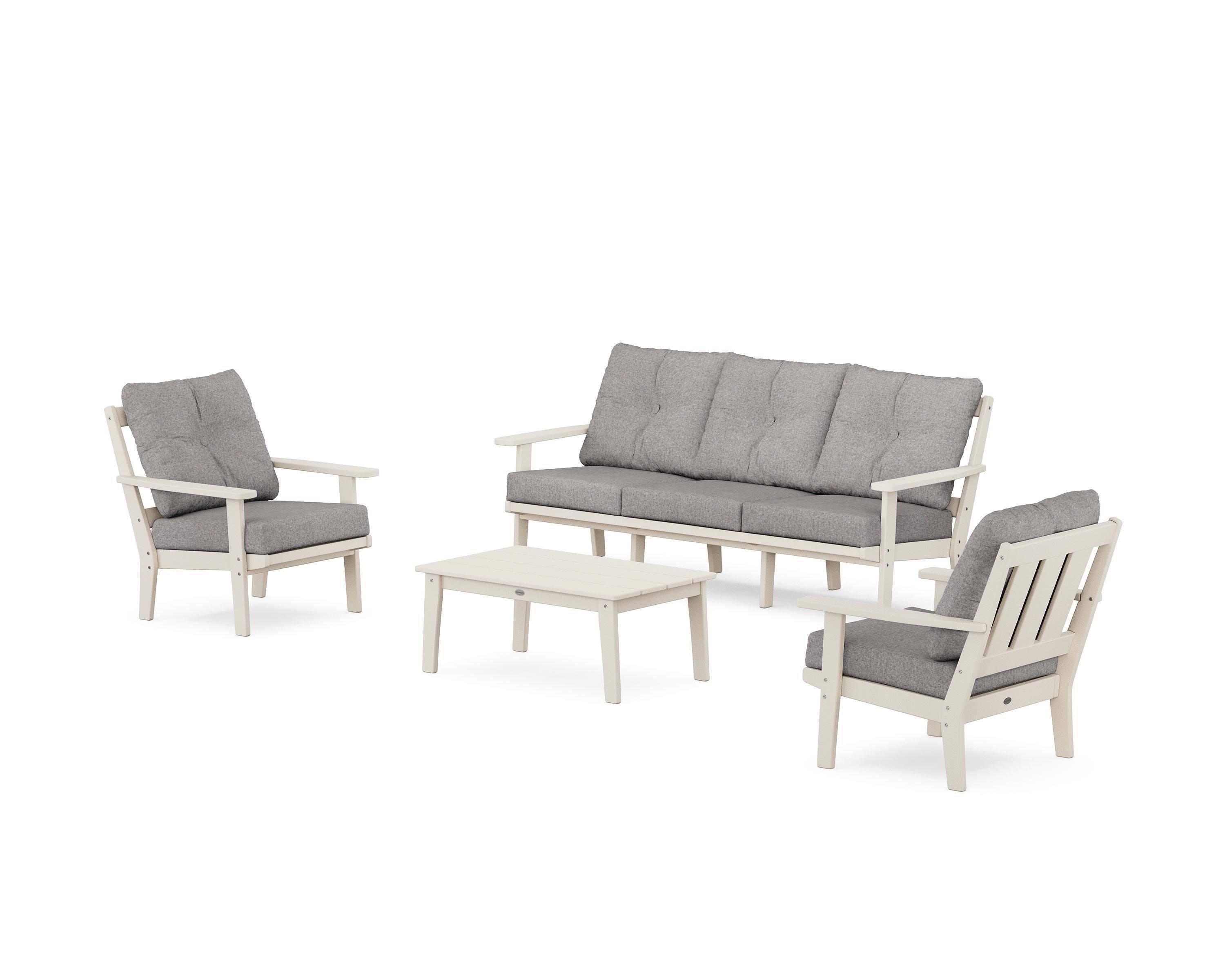 POLYWOOD Oxford 4-Piece Deep Seating Set with Sofa in Sand / Grey Mist