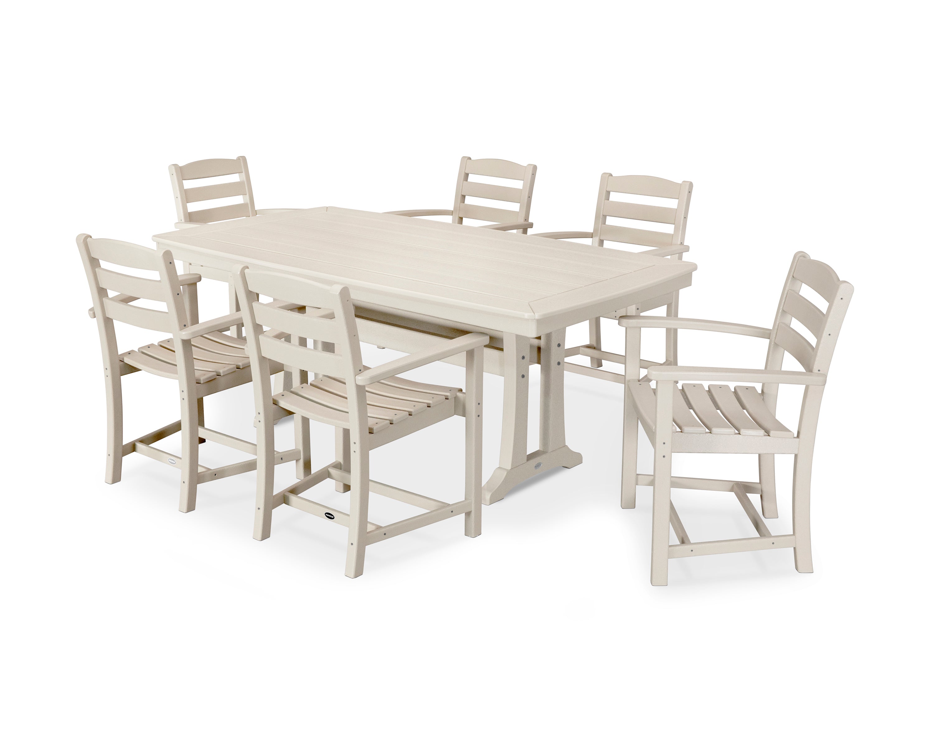 POLYWOOD La Casa Café 7-Piece Arm Chair Dining Set with Trestle Legs in Sand