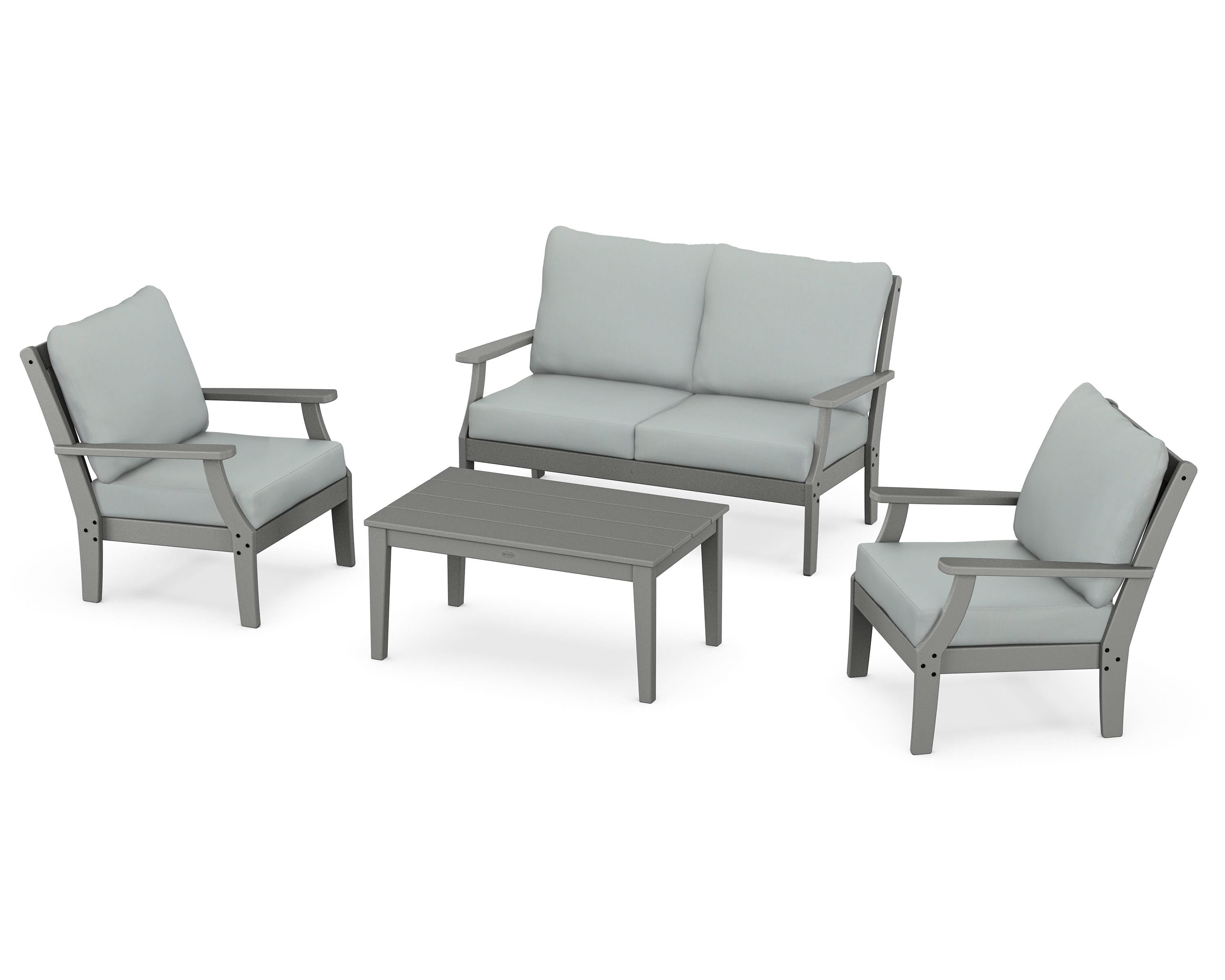 POLYWOOD Braxton 4-Piece Deep Seating Chair Set in Slate Grey / Spa