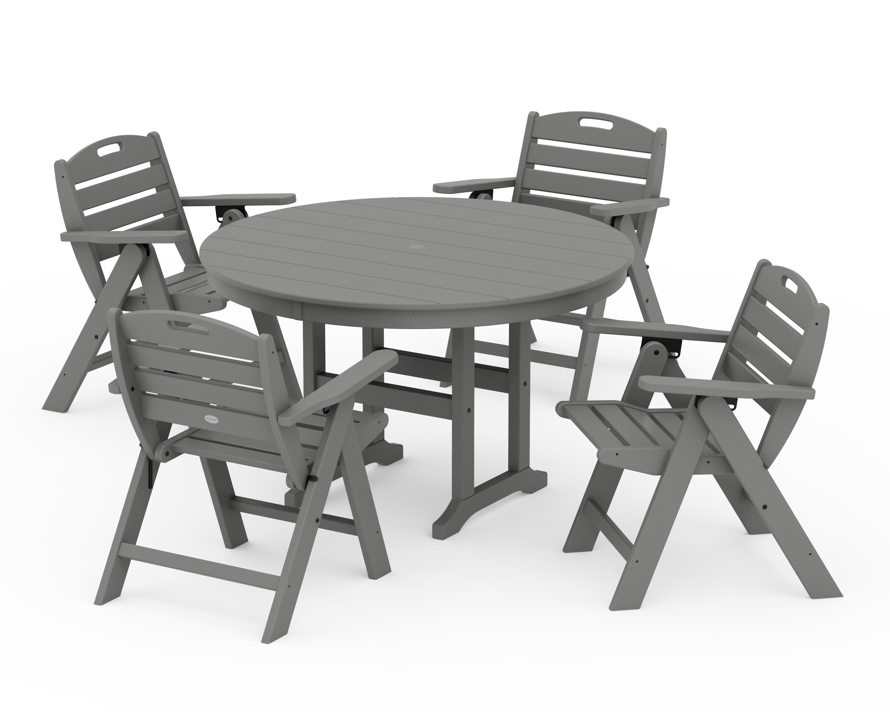 POLYWOOD Nautical Folding Lowback Chair 5-Piece Round Farmhouse Dining Set in Slate Grey