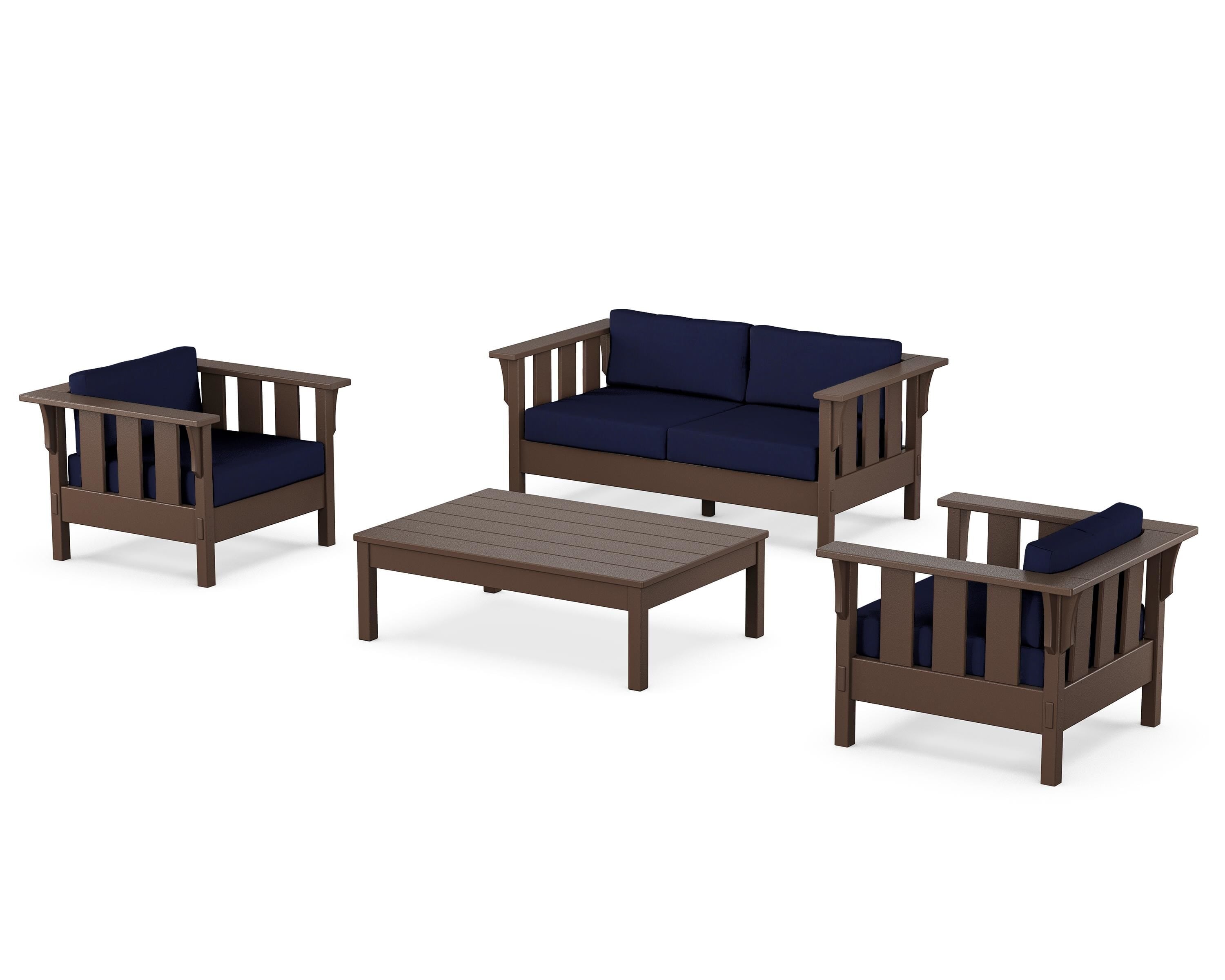 Martha Stewart by POLYWOOD Acadia 4-Piece Deep Seating Set with Loveseat in Mahogany / Navy