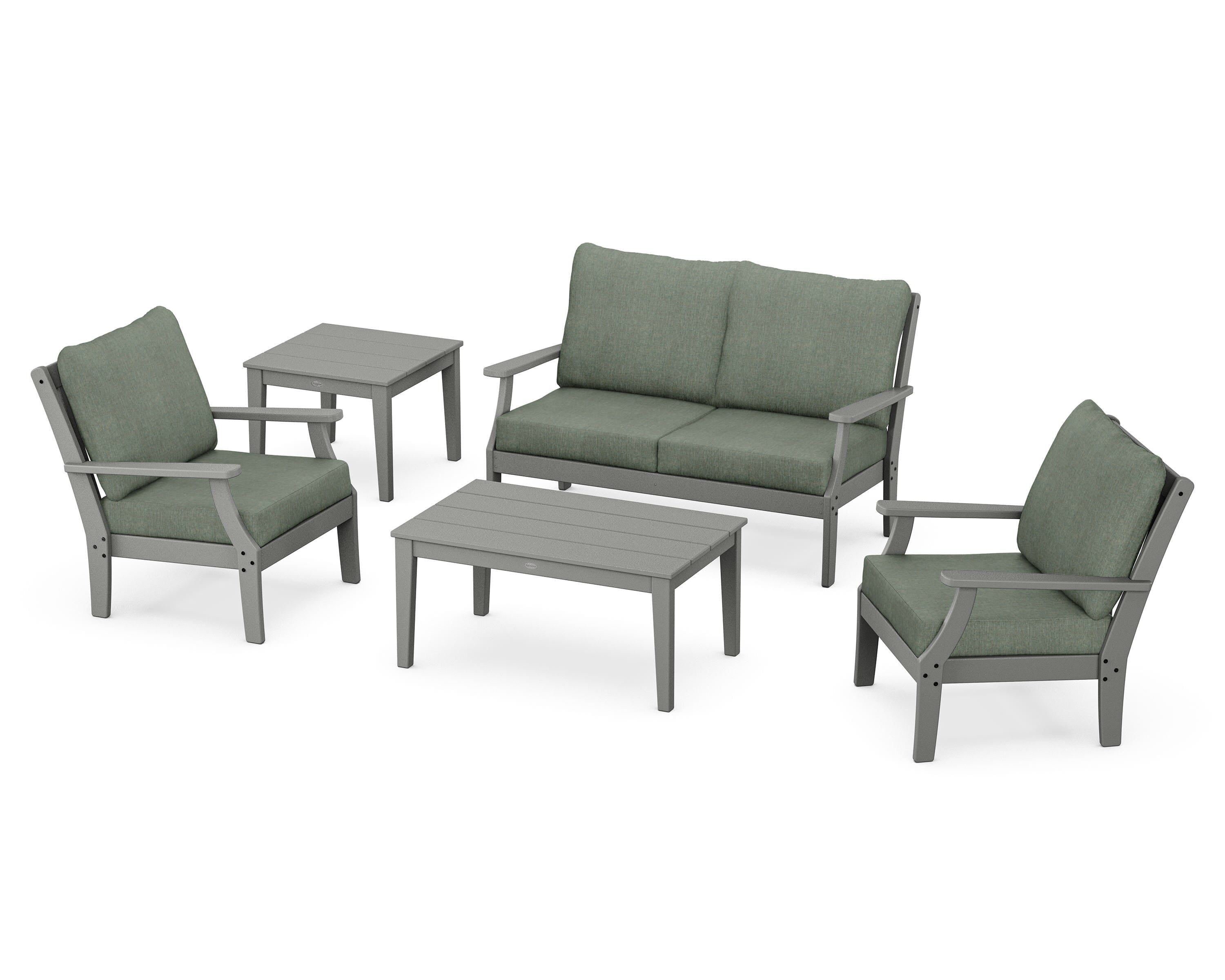 POLYWOOD Braxton 5-Piece Deep Seating Set in Slate Grey / Cast Sage