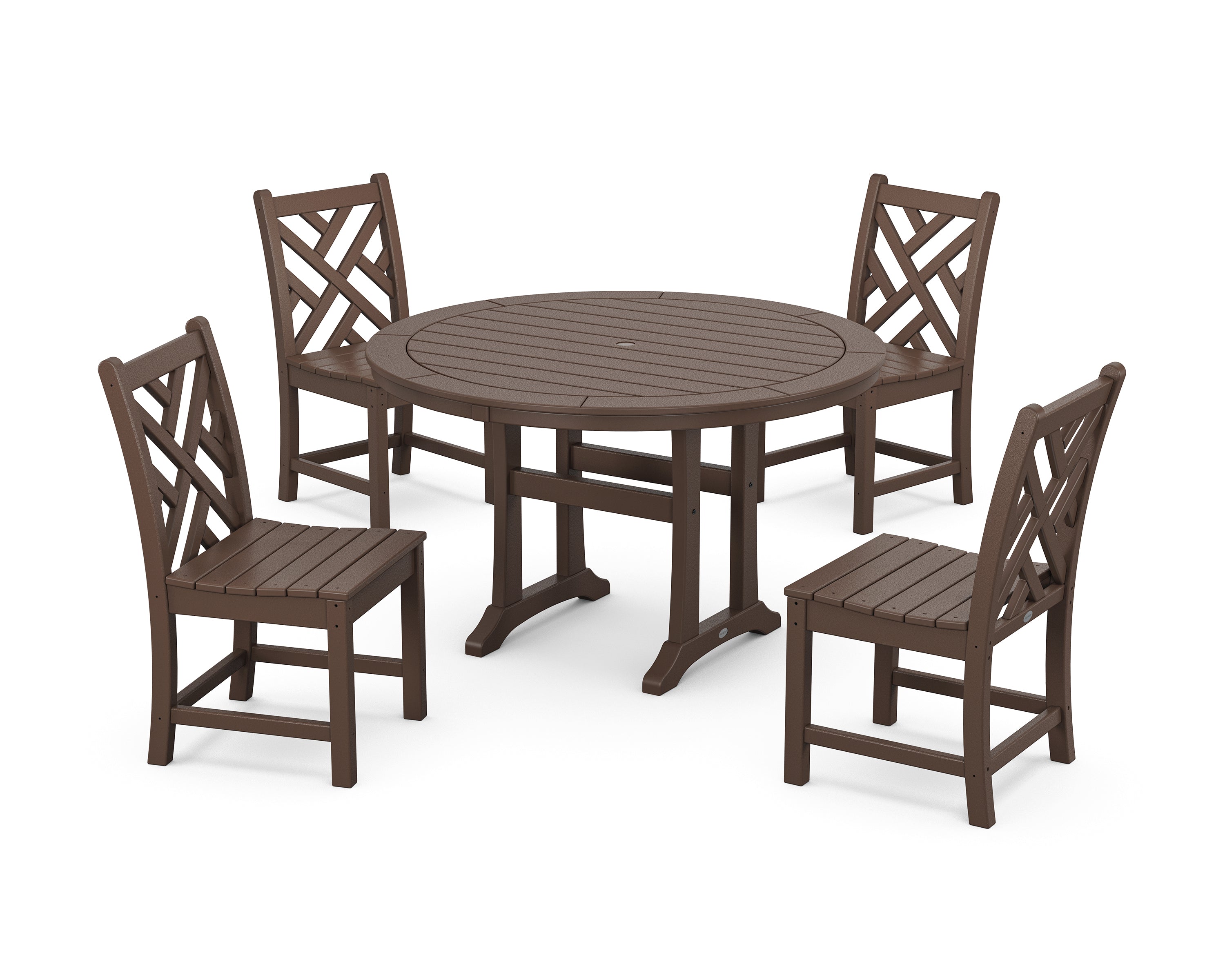 POLYWOOD® Chippendale Side Chair 5-Piece Round Dining Set With Trestle Legs in Mahogany