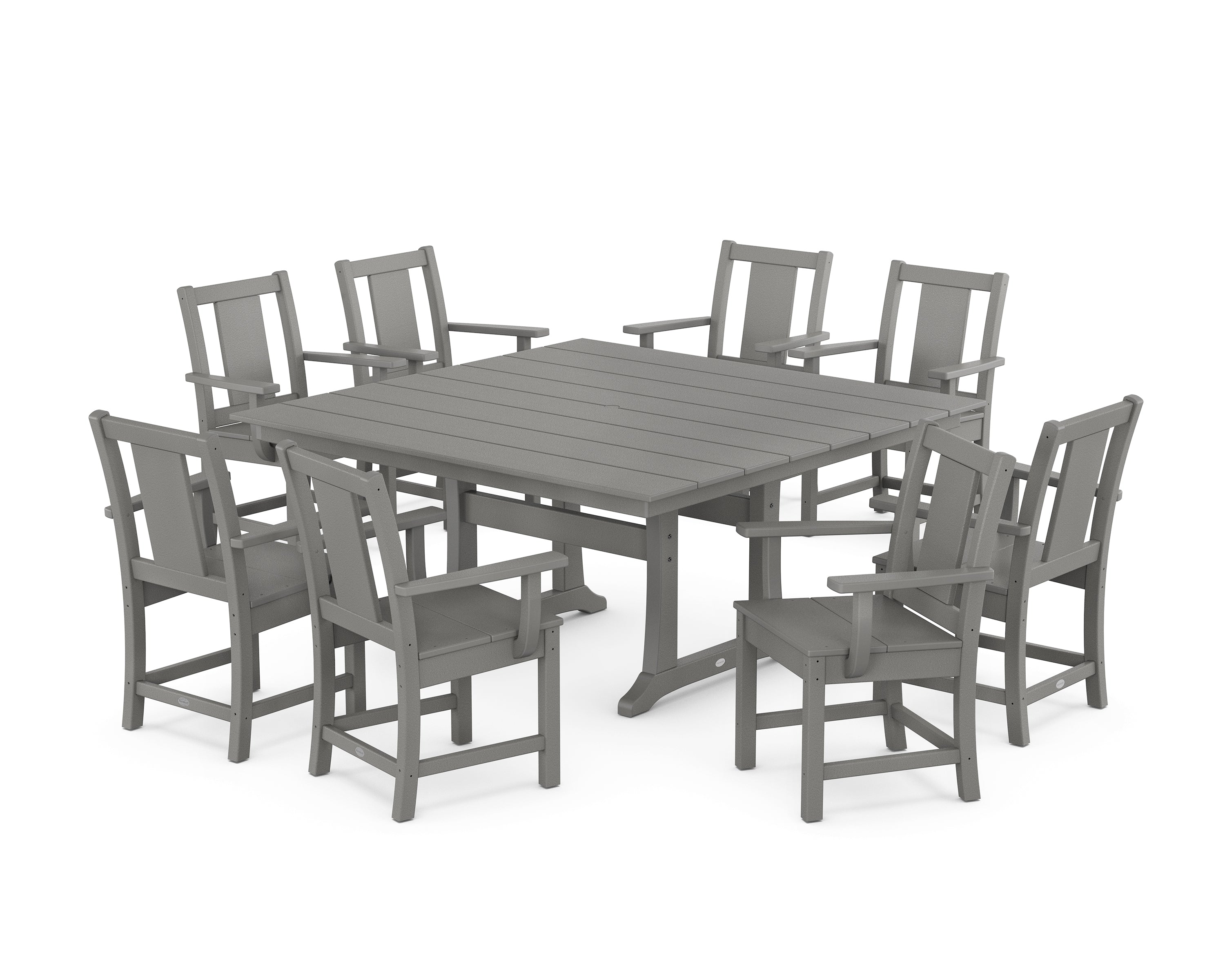 POLYWOOD® Prairie 9-Piece Square Farmhouse Dining Set with Trestle Legs in Slate Grey