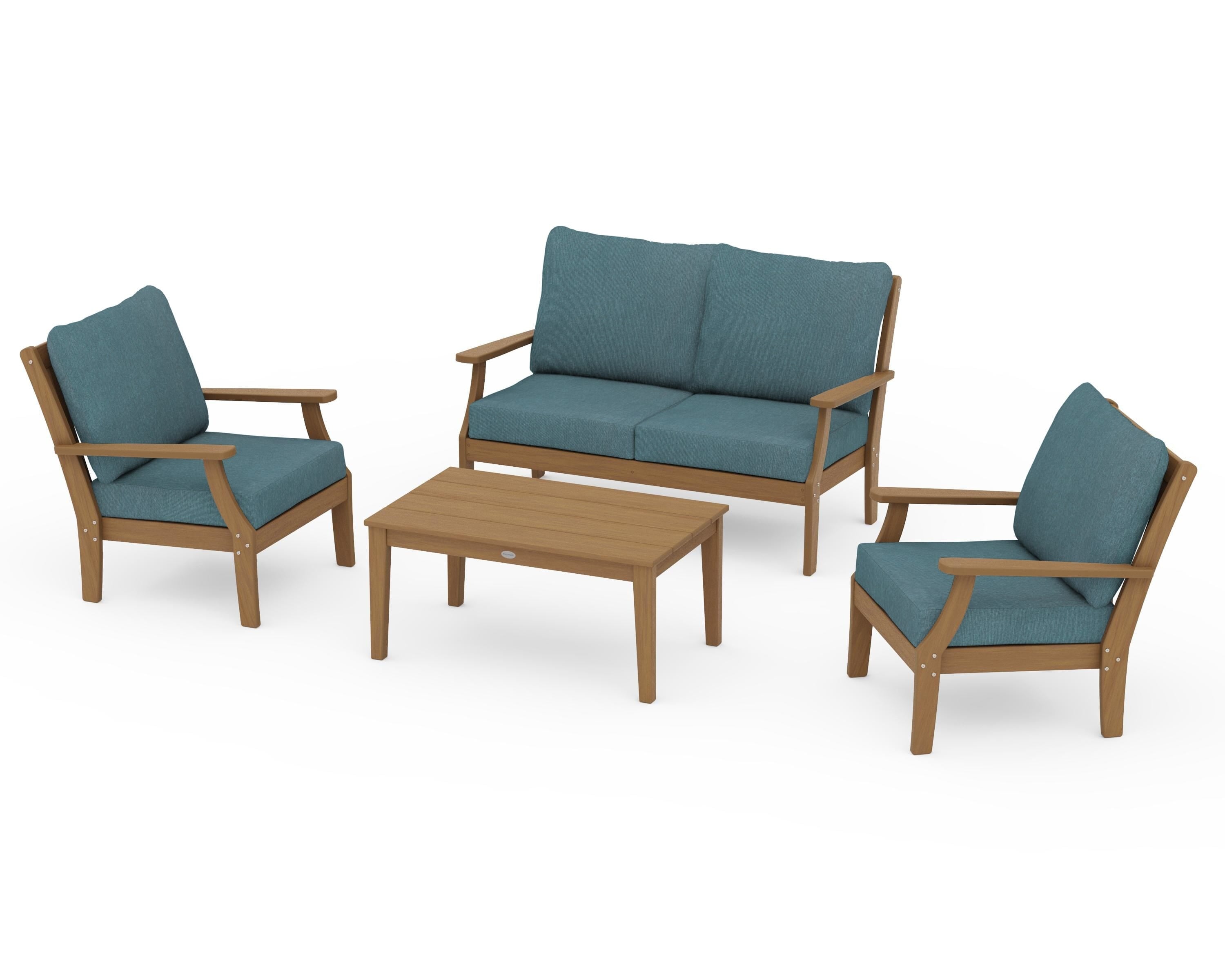 POLYWOOD Braxton 4-Piece Deep Seating Chair Set in Natural / Ocean Teal
