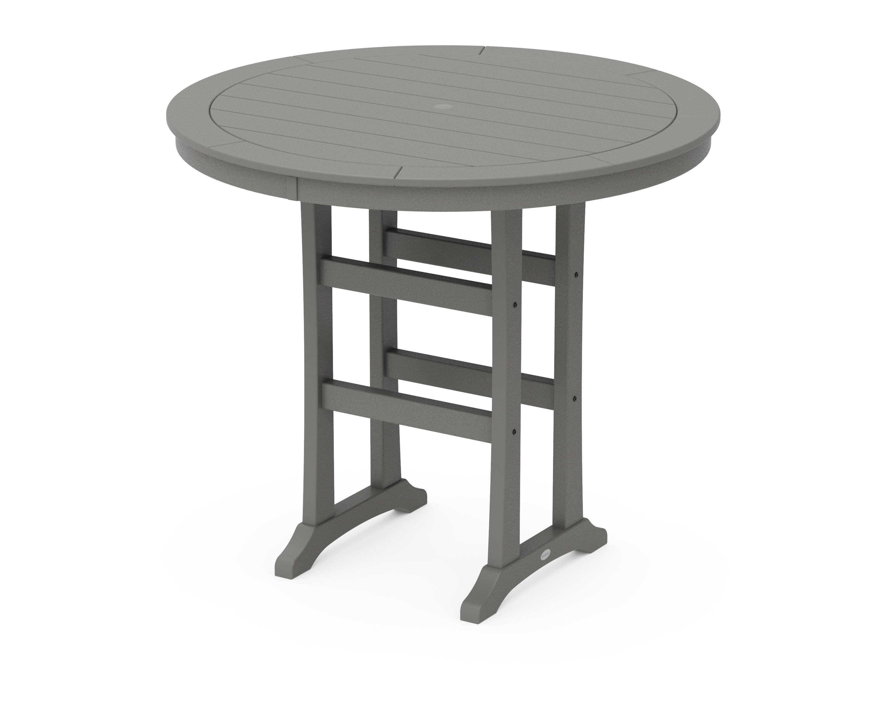 POLYWOOD Nautical Trestle 48" Round Bar Table in Slate Grey