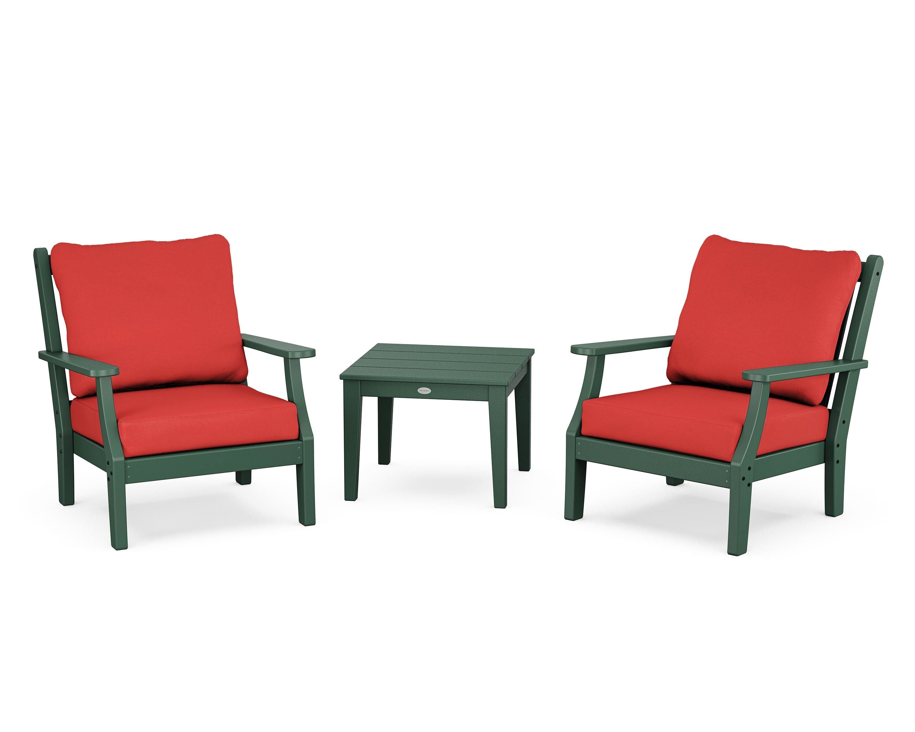 Country Living Wovendale 3-Piece Deep Seating Set in Green / Crimson Linen