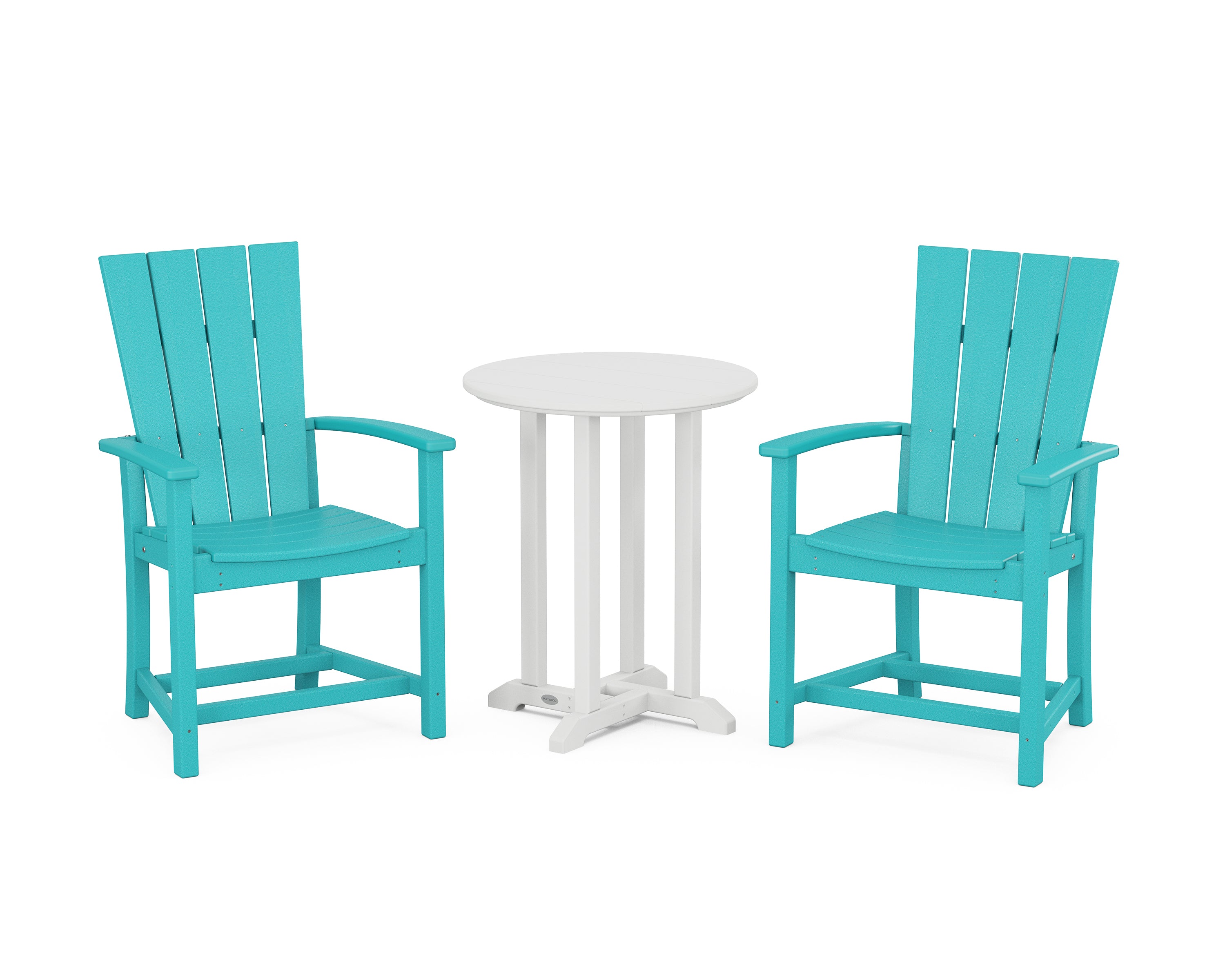 POLYWOOD Quattro 3-Piece Round Farmhouse Bistro Dining Set in Aruba / White