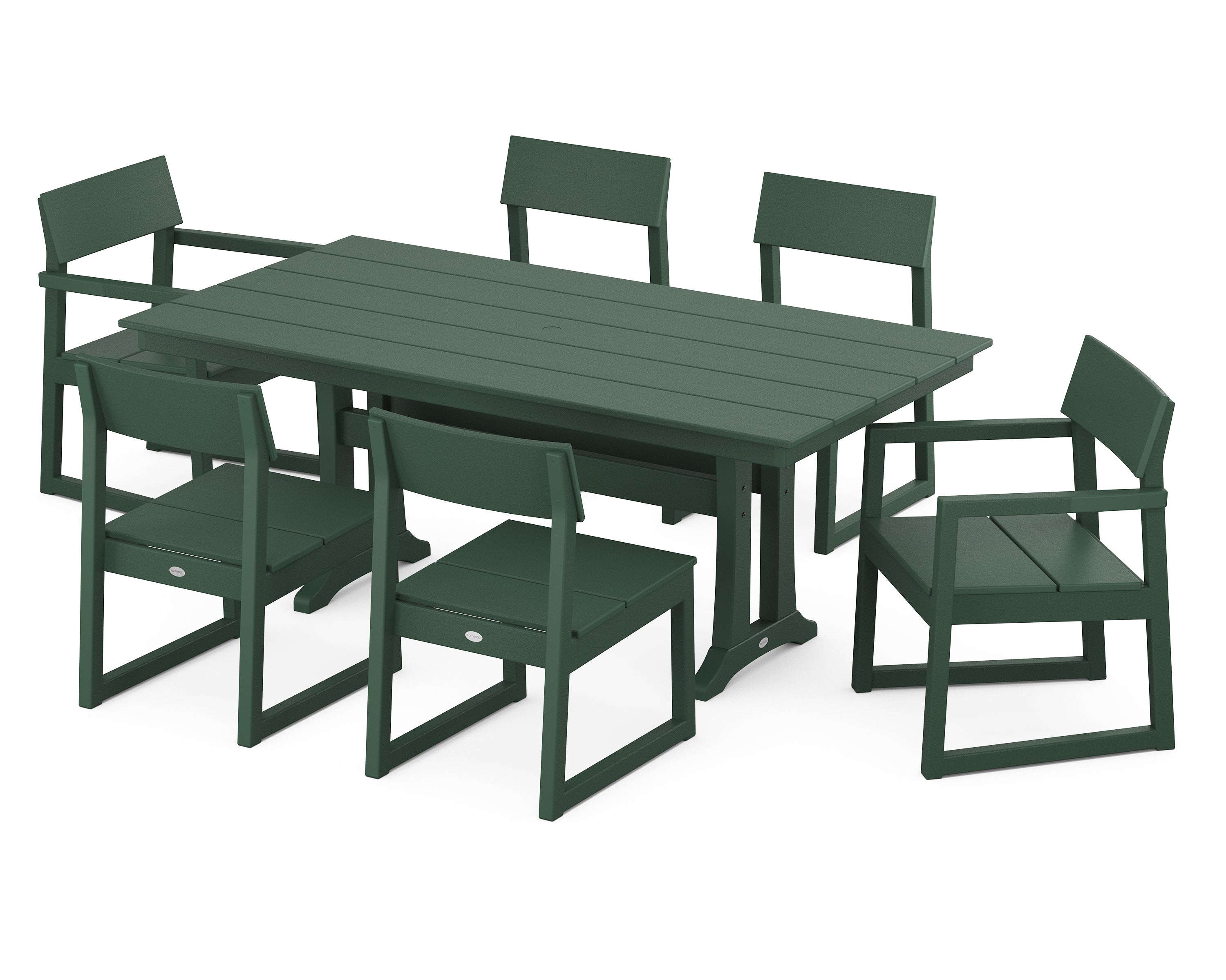 POLYWOOD® EDGE 7-Piece Farmhouse Trestle Dining Set in Green