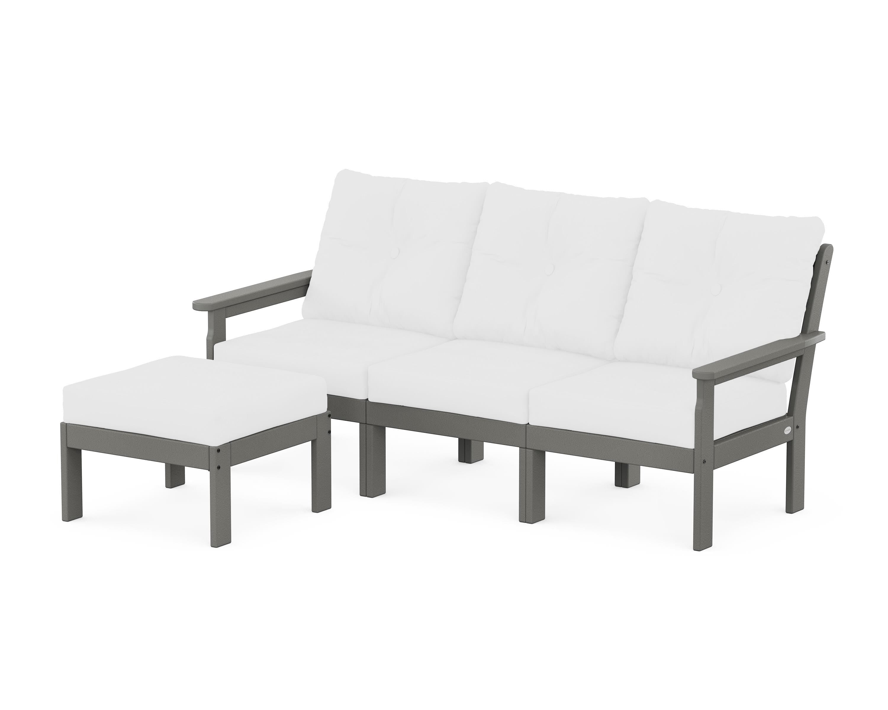 POLYWOOD Vineyard 4-Piece Sectional with Ottoman in Slate Grey / Natural