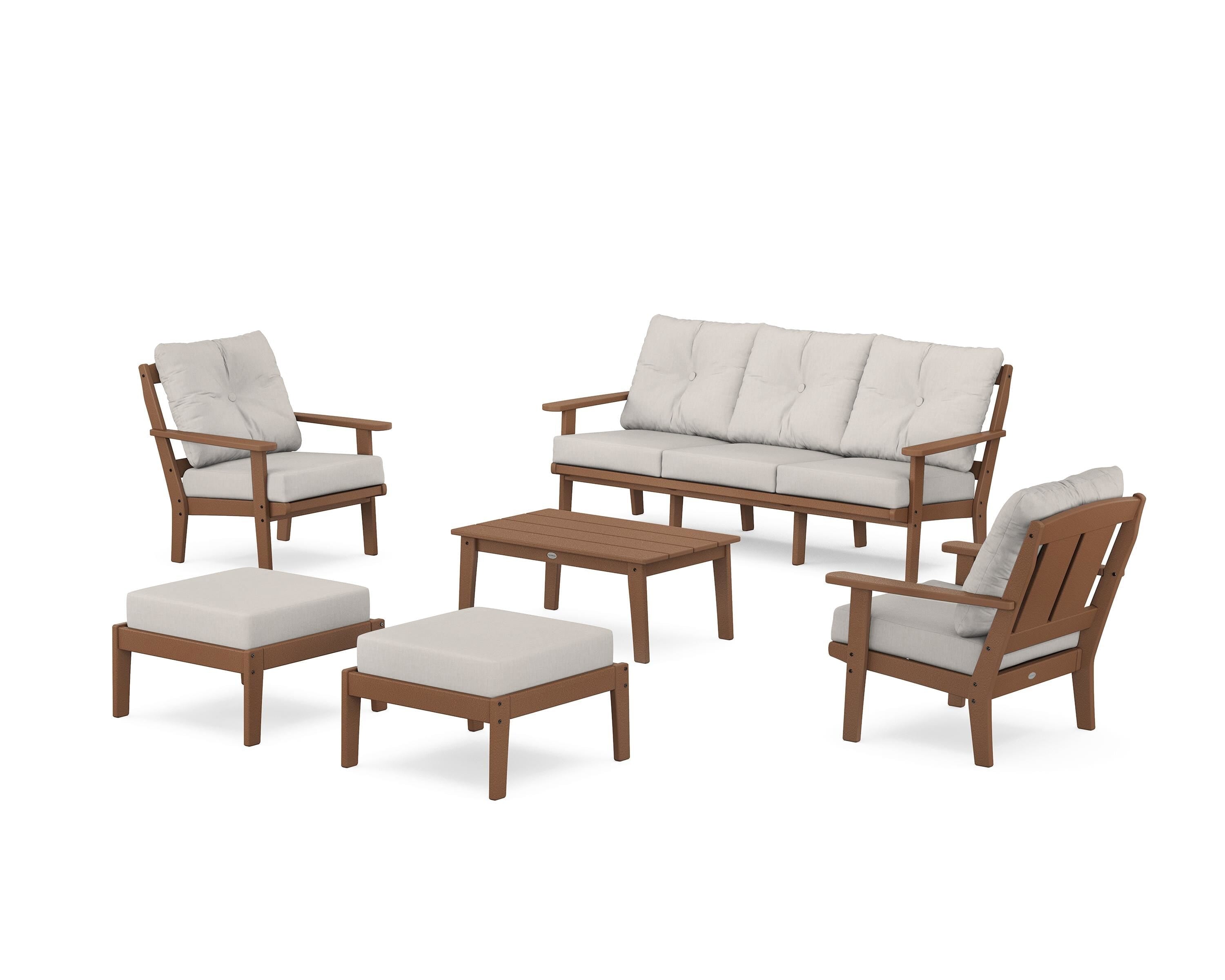 POLYWOOD Mission 6-Piece Lounge Sofa Set in Teak / Cast Ash