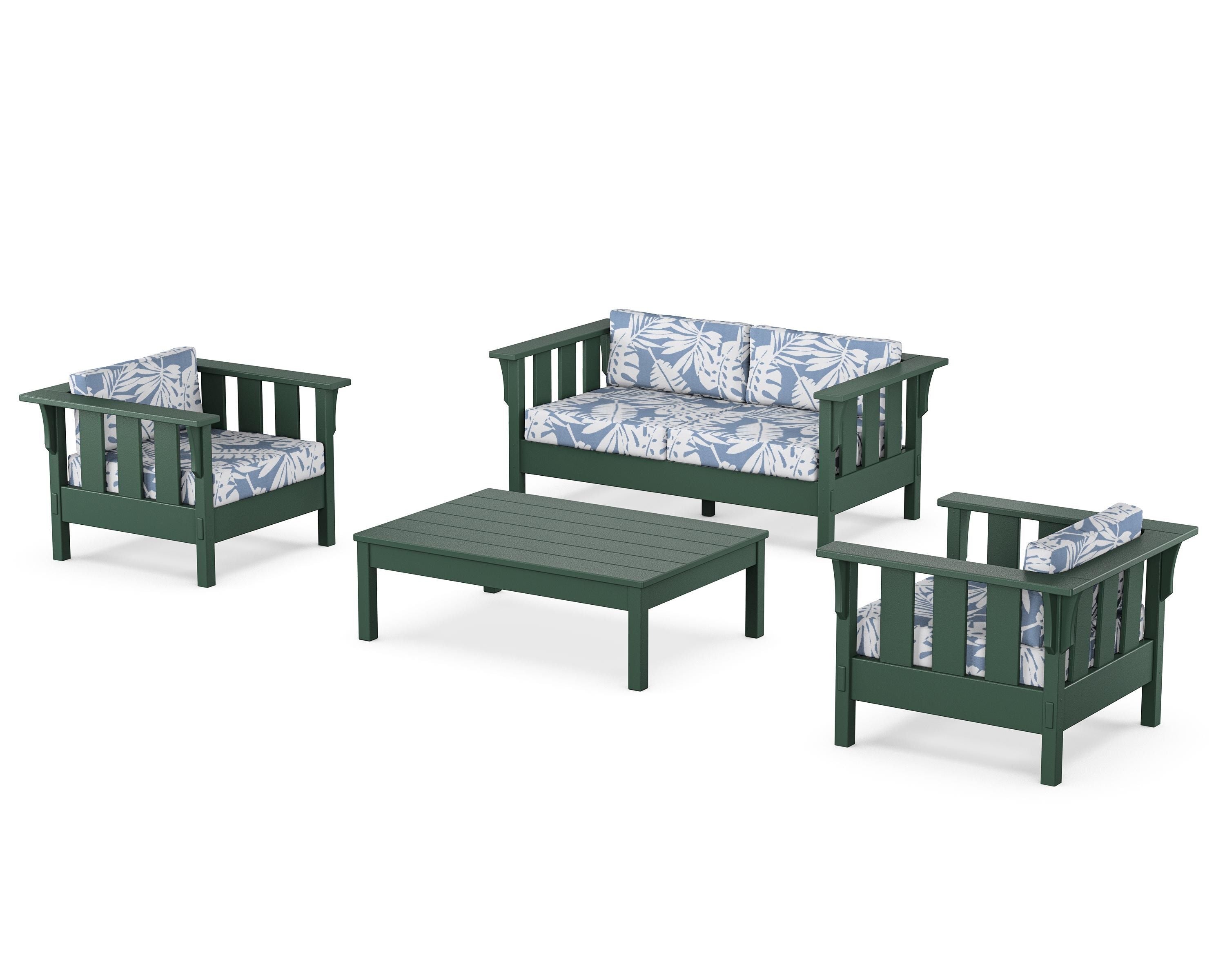 Martha Stewart by POLYWOOD Acadia 4-Piece Deep Seating Set with Loveseat in Green / Leaf Sky Blue