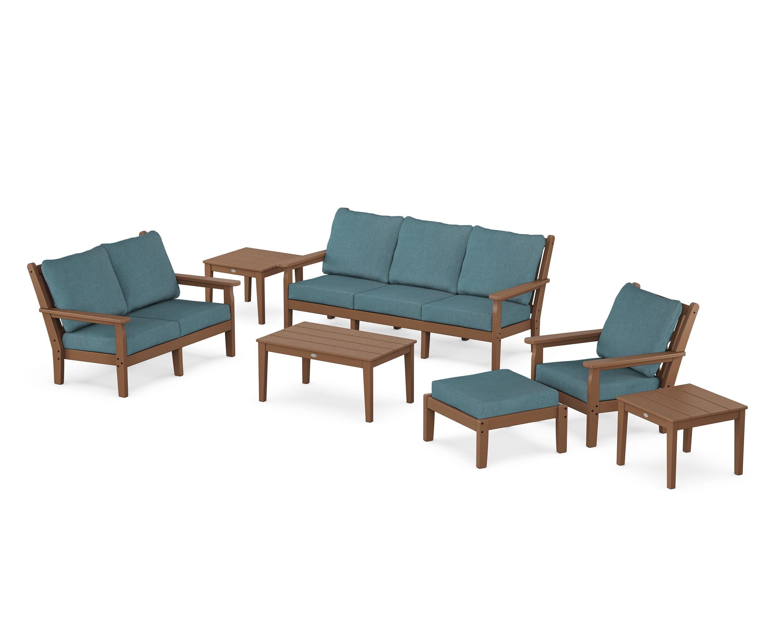 POLYWOOD Chippendale 7-Piece Deep Seating Set in Teak / Ocean Teal