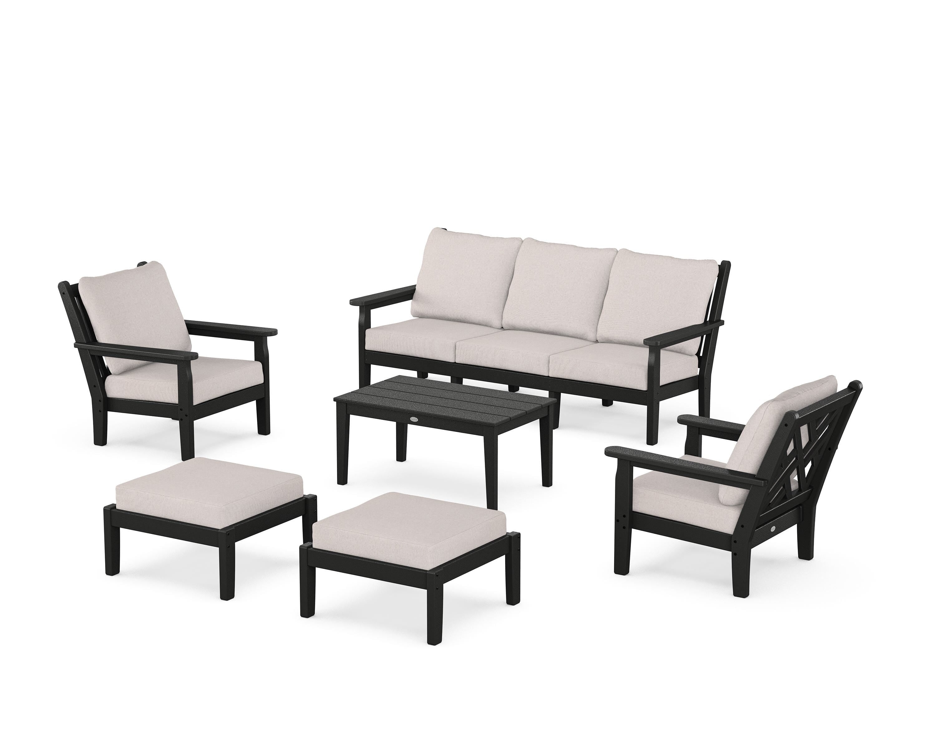 POLYWOOD Chippendale 6-Piece Lounge Sofa Set in Black / Dune Burlap