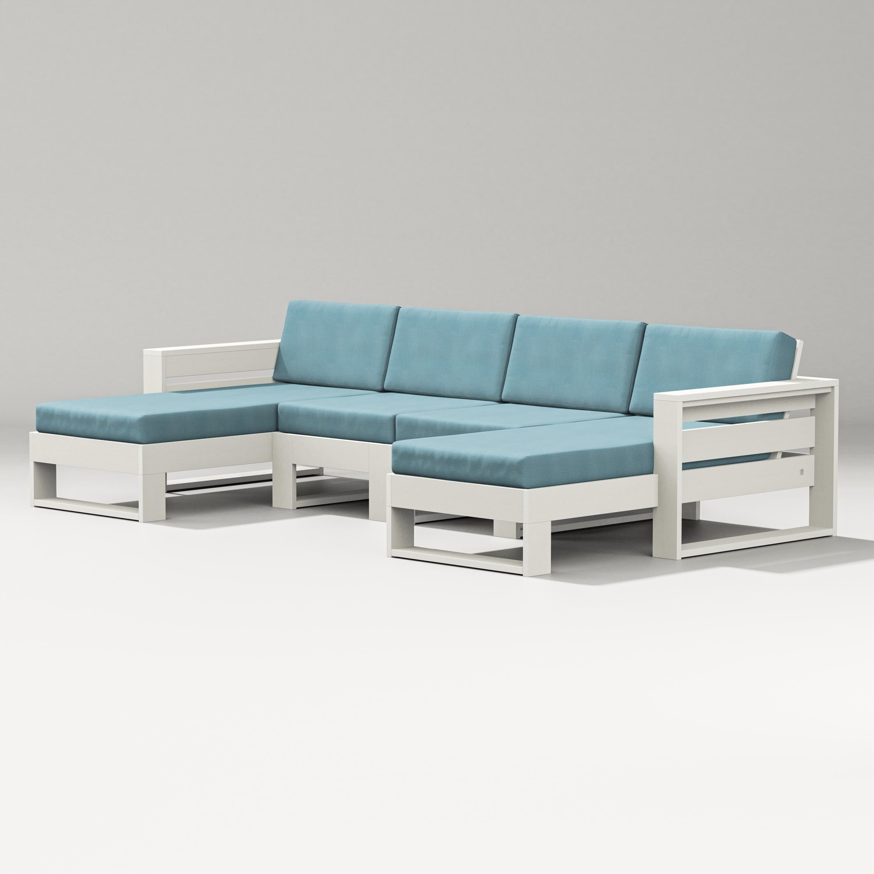 PW Designer Series Latitude Double Chaise Sectional in Vintage White / Lattice Sky Blue