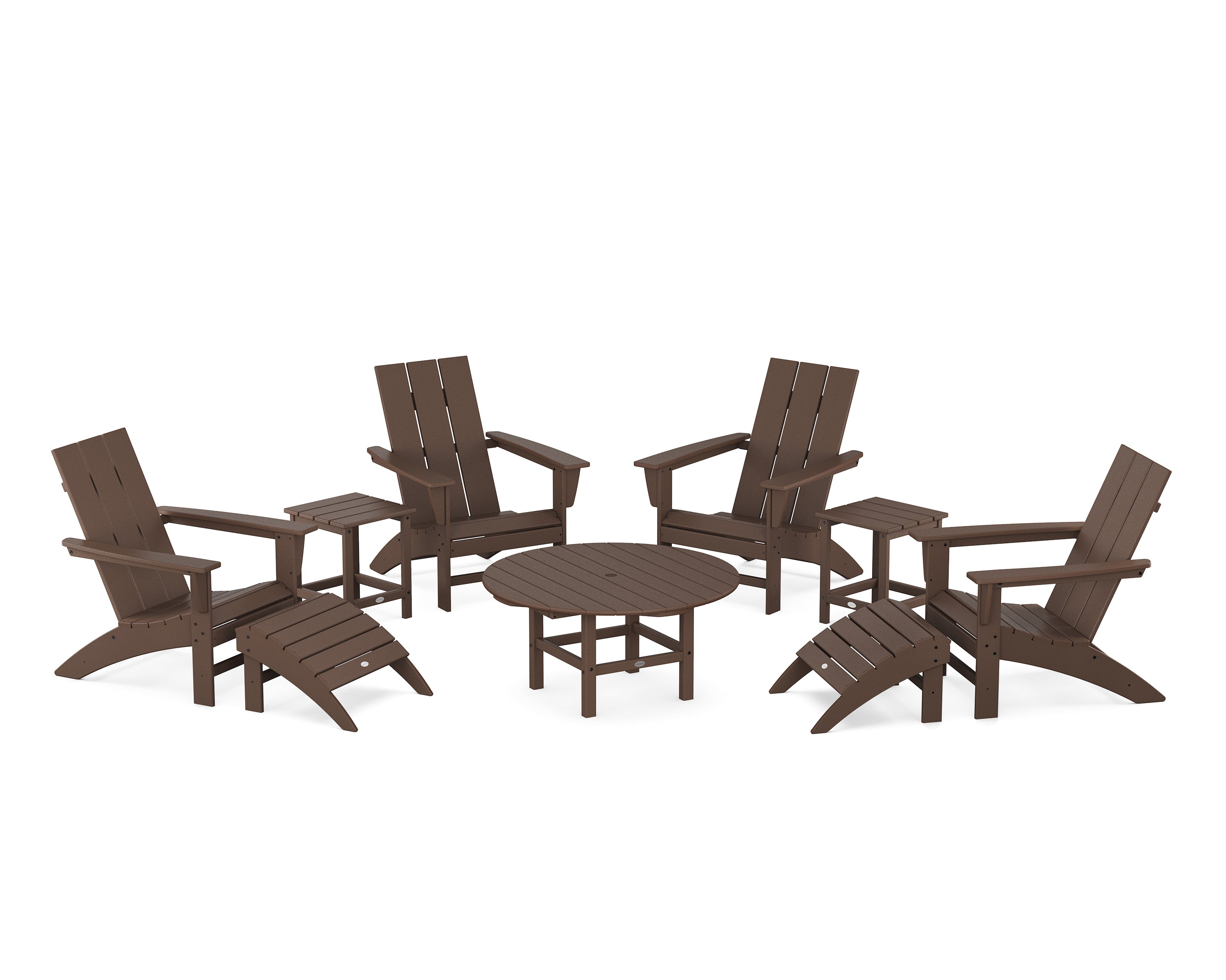 POLYWOOD® Modern Adirondack Chair 9-Piece Conversation Set in Mahogany