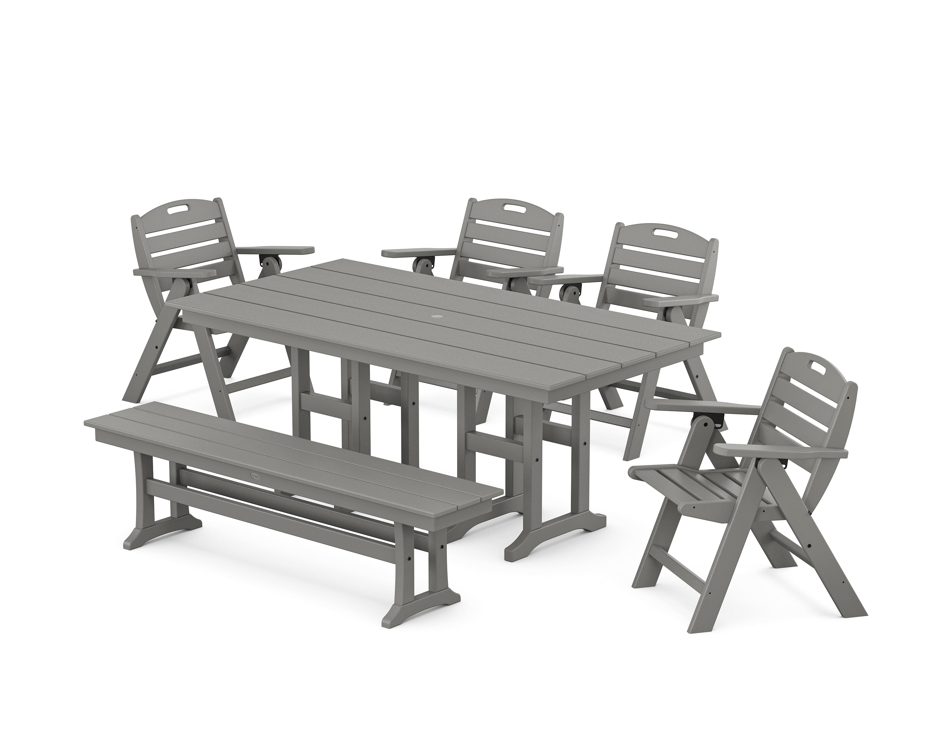 POLYWOOD Nautical Lowback 6-Piece Farmhouse Dining Set with Bench in Slate Grey
