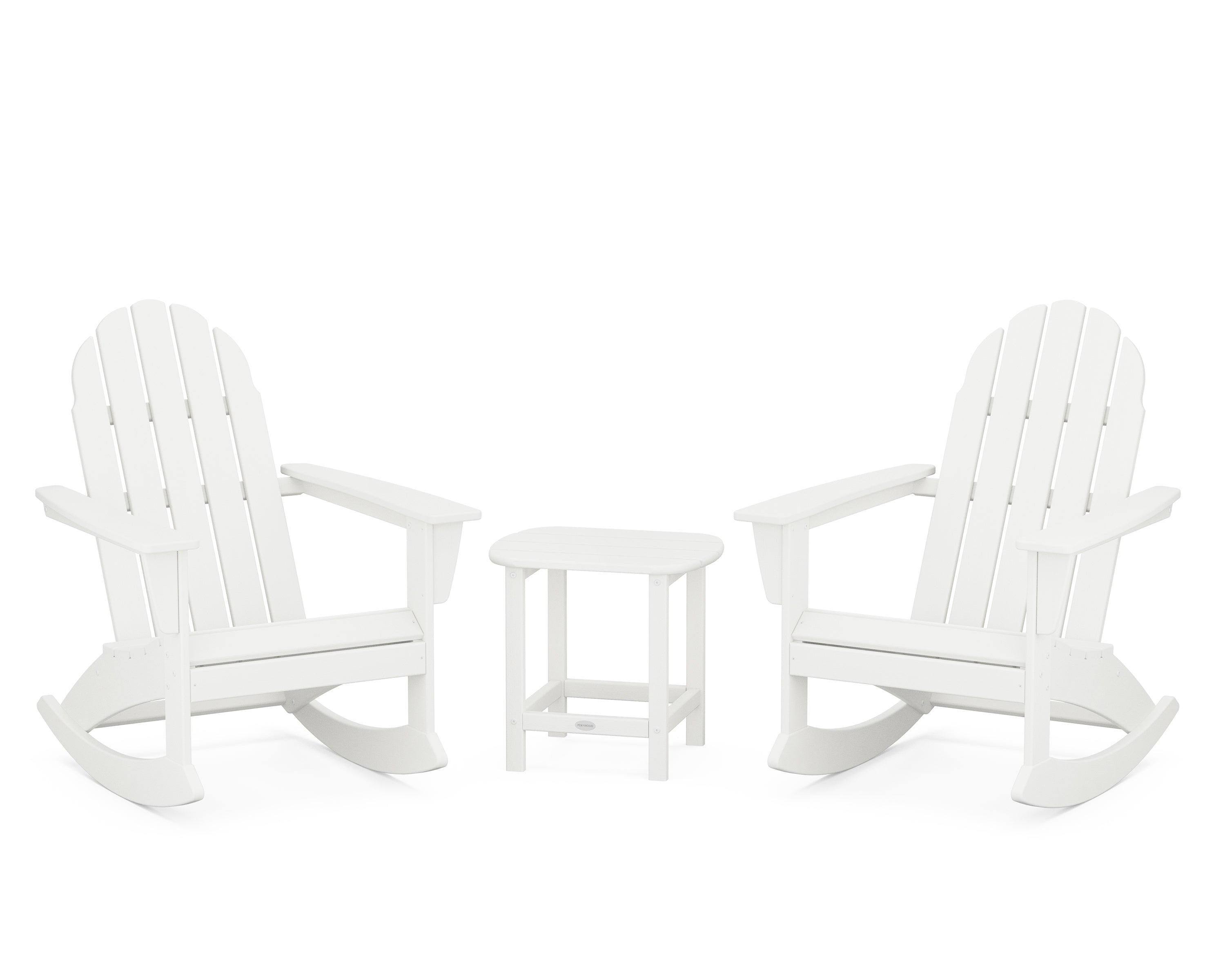 POLYWOOD® Vineyard 3-Piece Adirondack Rocking Chair Set with South Beach 18" Side Table in Vintage White