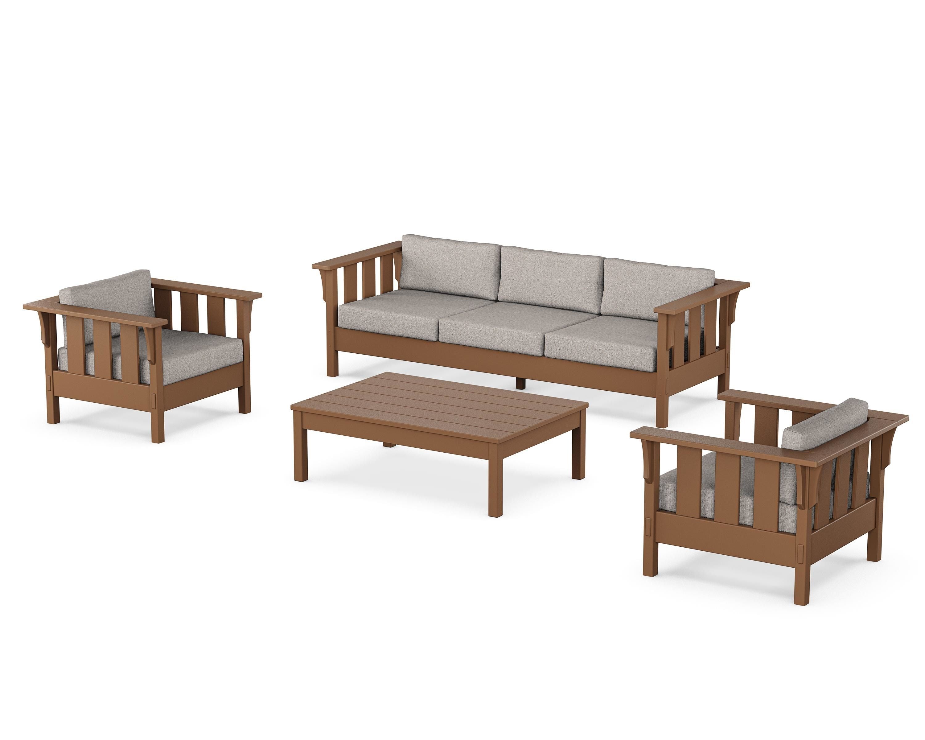 Martha Stewart by POLYWOOD Acadia 4-Piece Deep Seating Set with Sofa in Teak / Weathered Tweed
