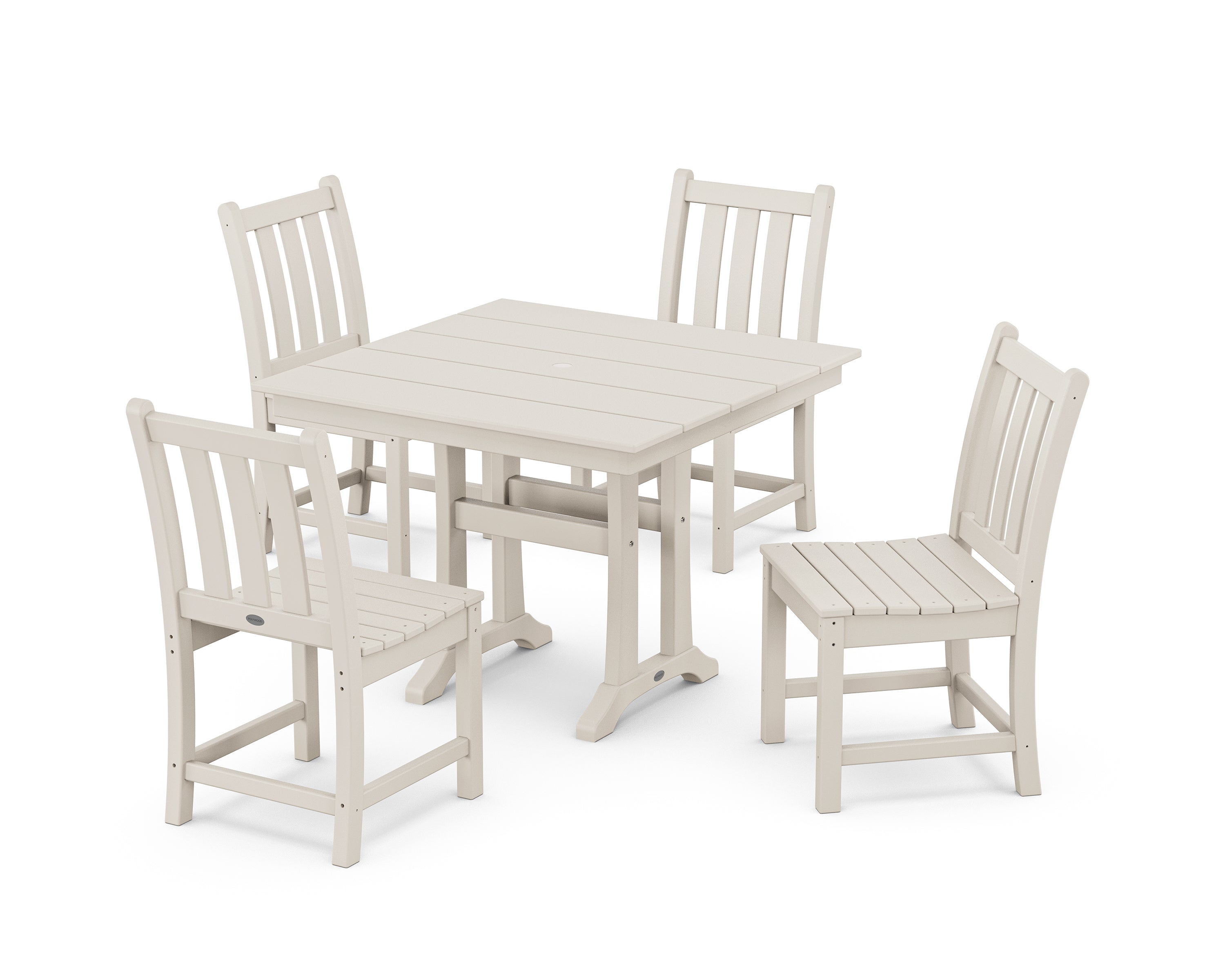 POLYWOOD® Traditional Garden 5-Piece Farmhouse Trestle Dining Set in Sand