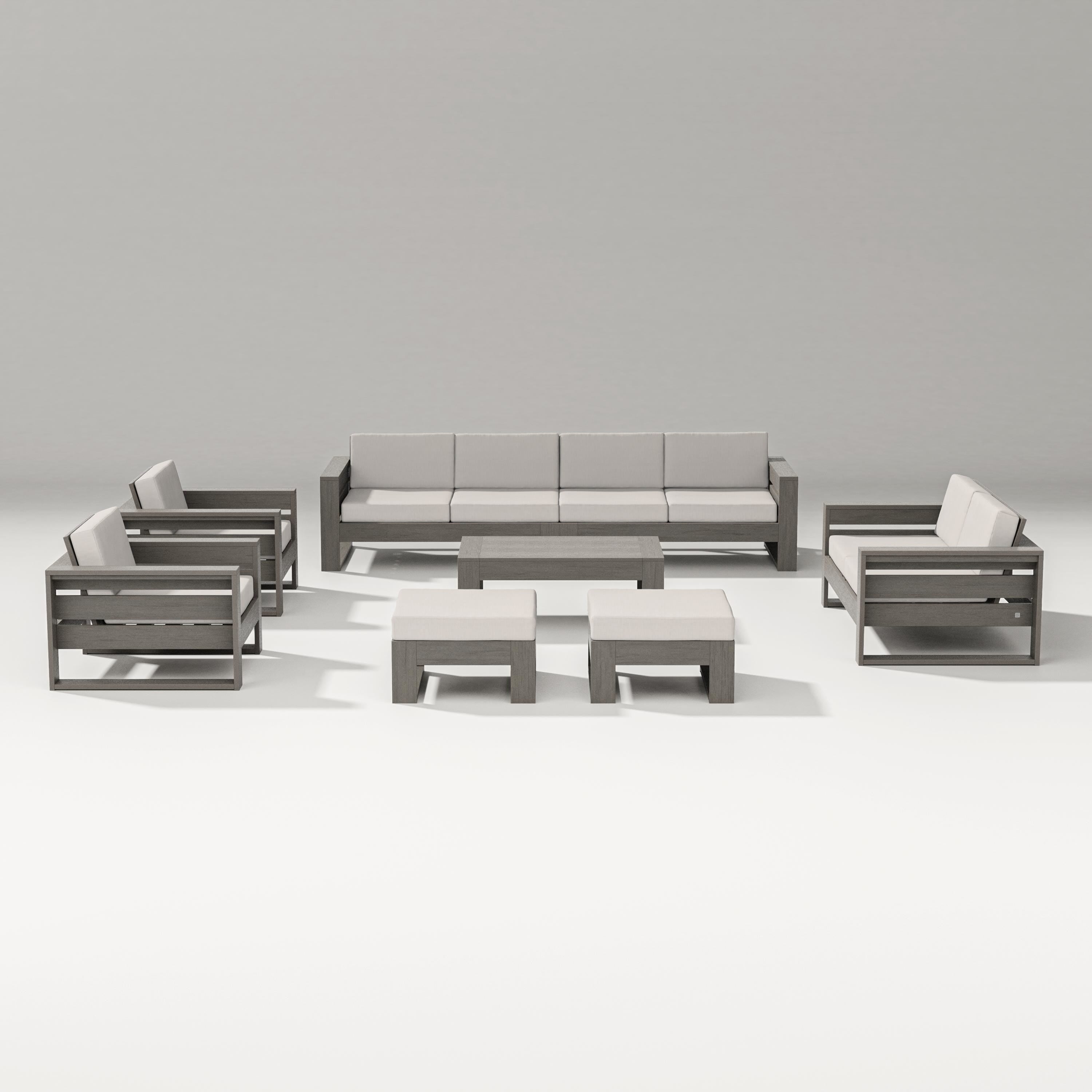 PW Designer Series Latitude 8-Piece Lounge Sofa Set in Driftwood / Cast Ash