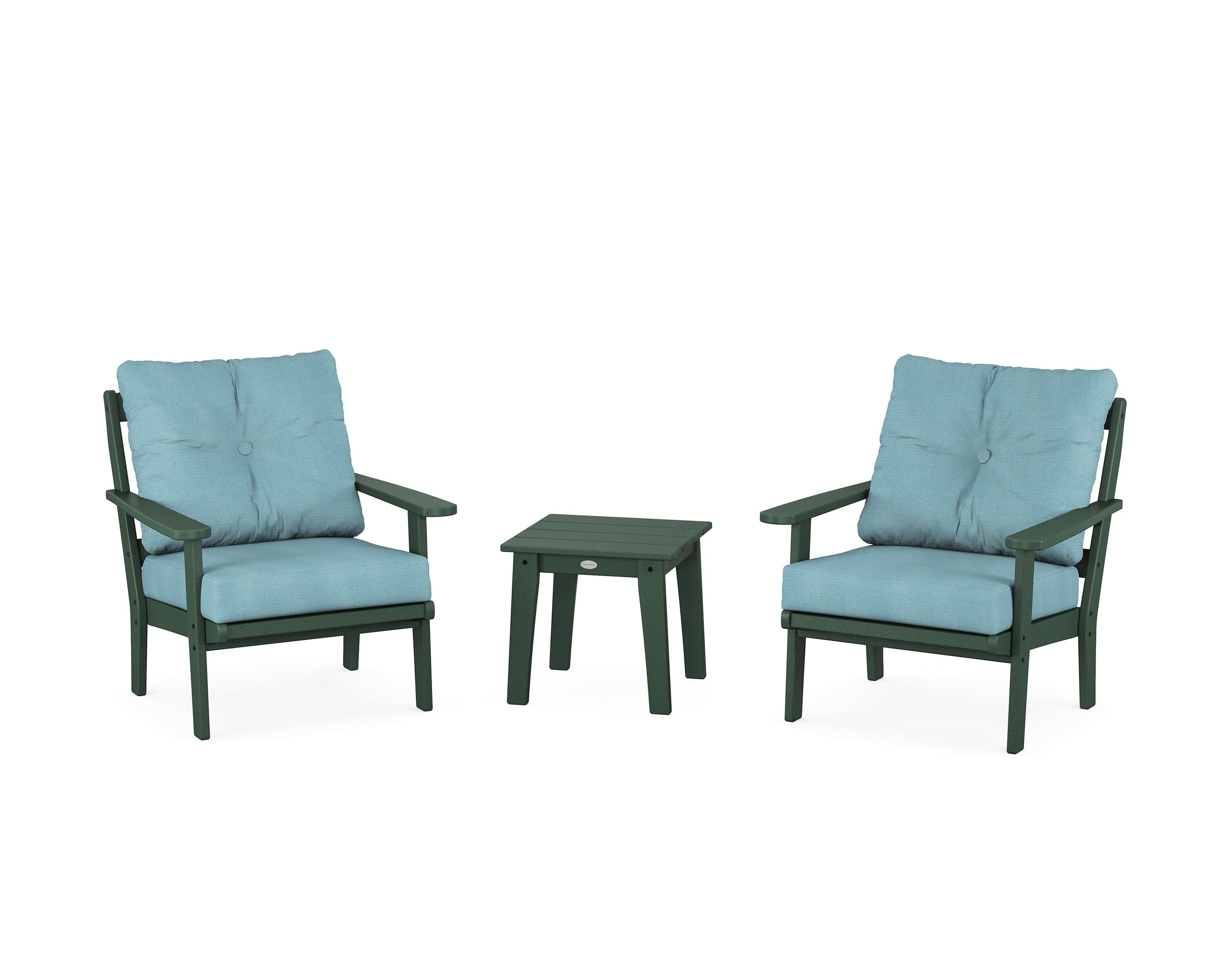 POLYWOOD Mission 3-Piece Deep Seating Set in Green / Lattice Sky Blue