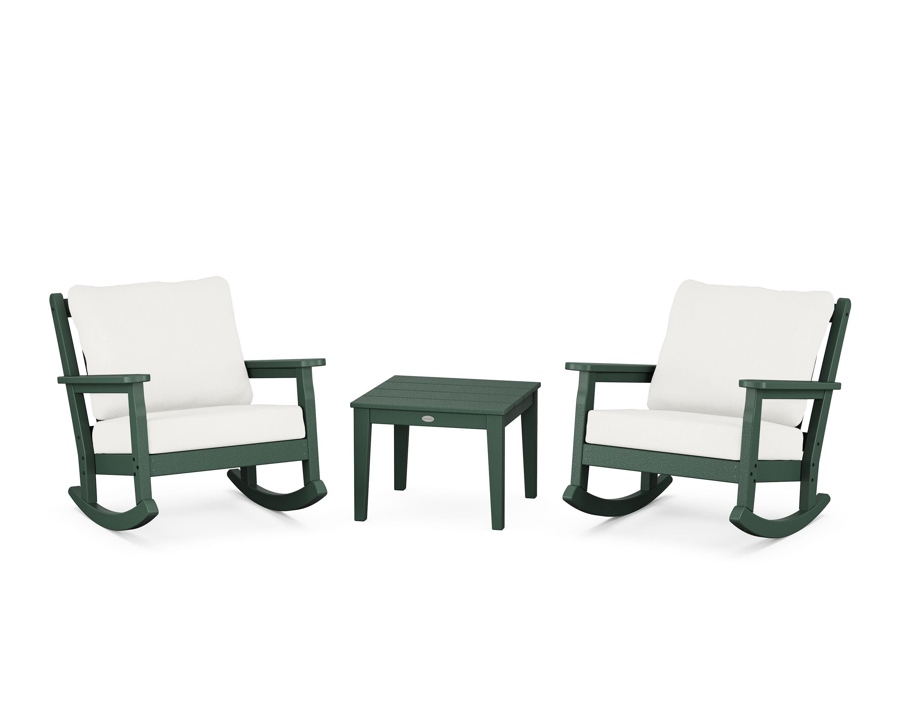 POLYWOOD Chippendale 3-Piece Deep Seating Rocker Set in Green / Natural Linen