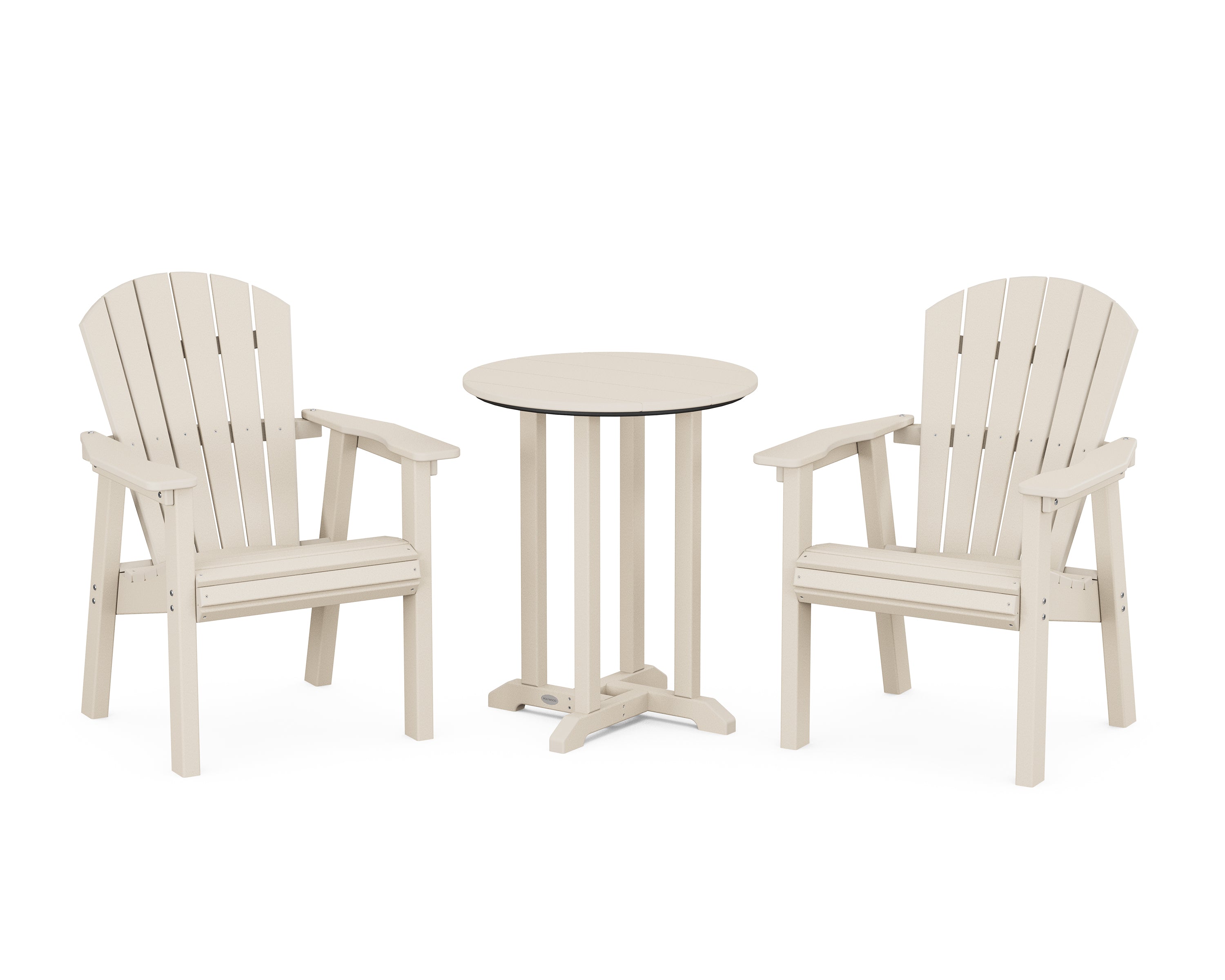 POLYWOOD Seashell 3-Piece Round Farmhouse Bistro Dining Set in Sand