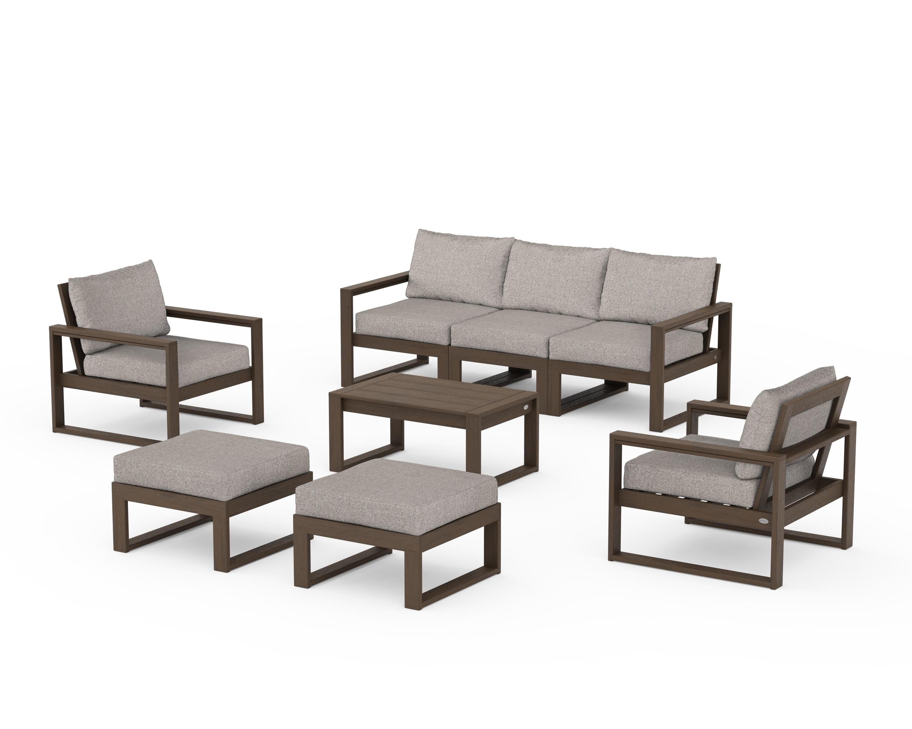 POLYWOOD EDGE Sectional 8-Piece Lounge Sofa Set in Kona / Weathered Tweed