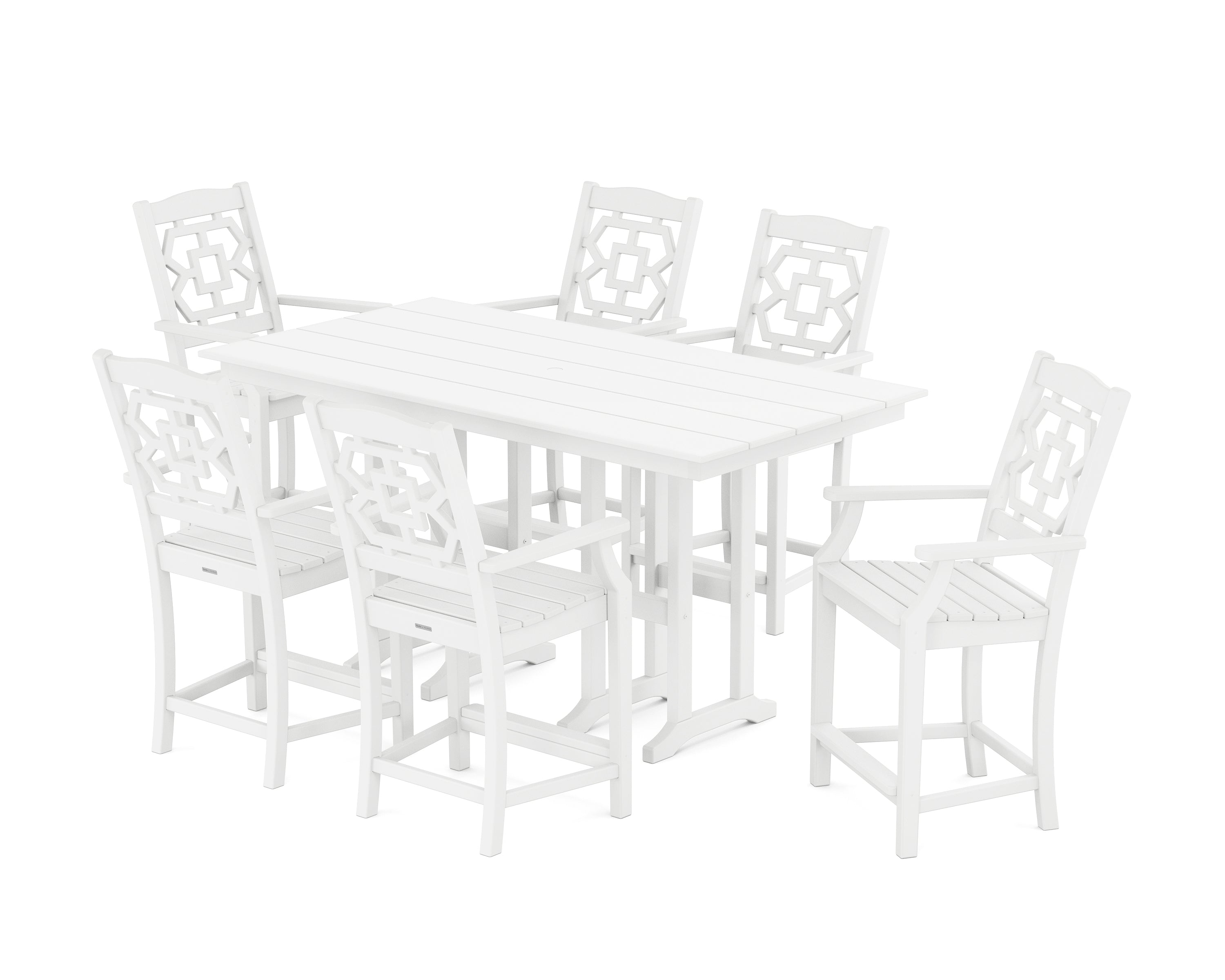 Martha Stewart by POLYWOOD® Chinoiserie Arm Chair 7-Piece Farmhouse Counter Set in White