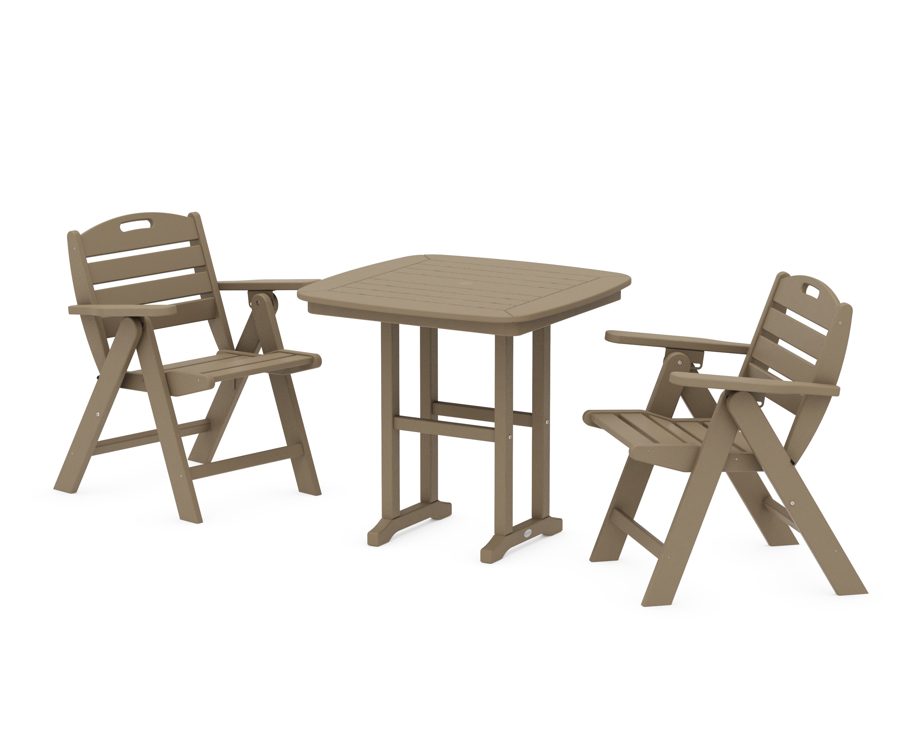 POLYWOOD Nautical Folding Lowback Chair 3-Piece Dining Set in Vintage Sahara