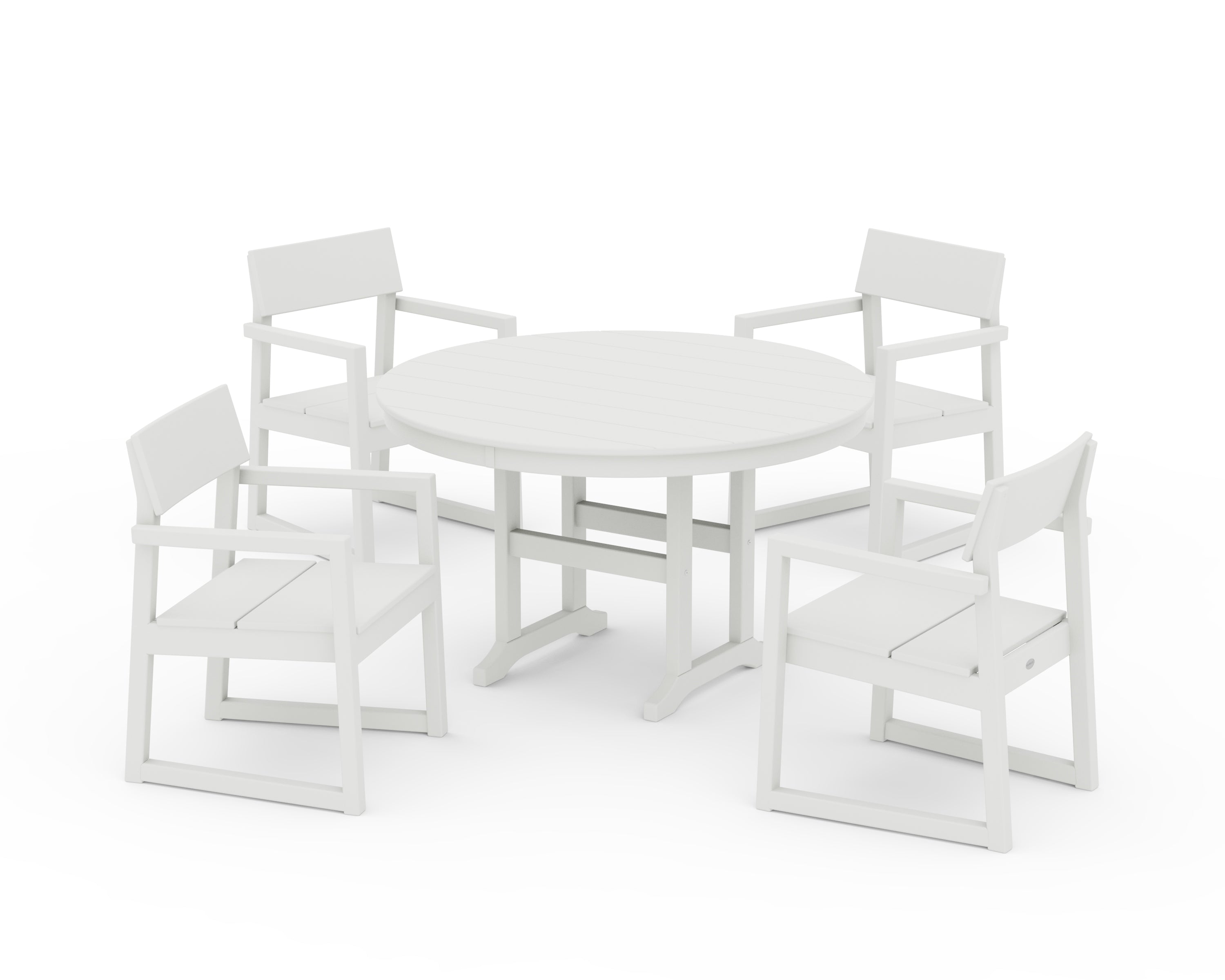 POLYWOOD EDGE 5-Piece Round Farmhouse Dining Set in Vintage White