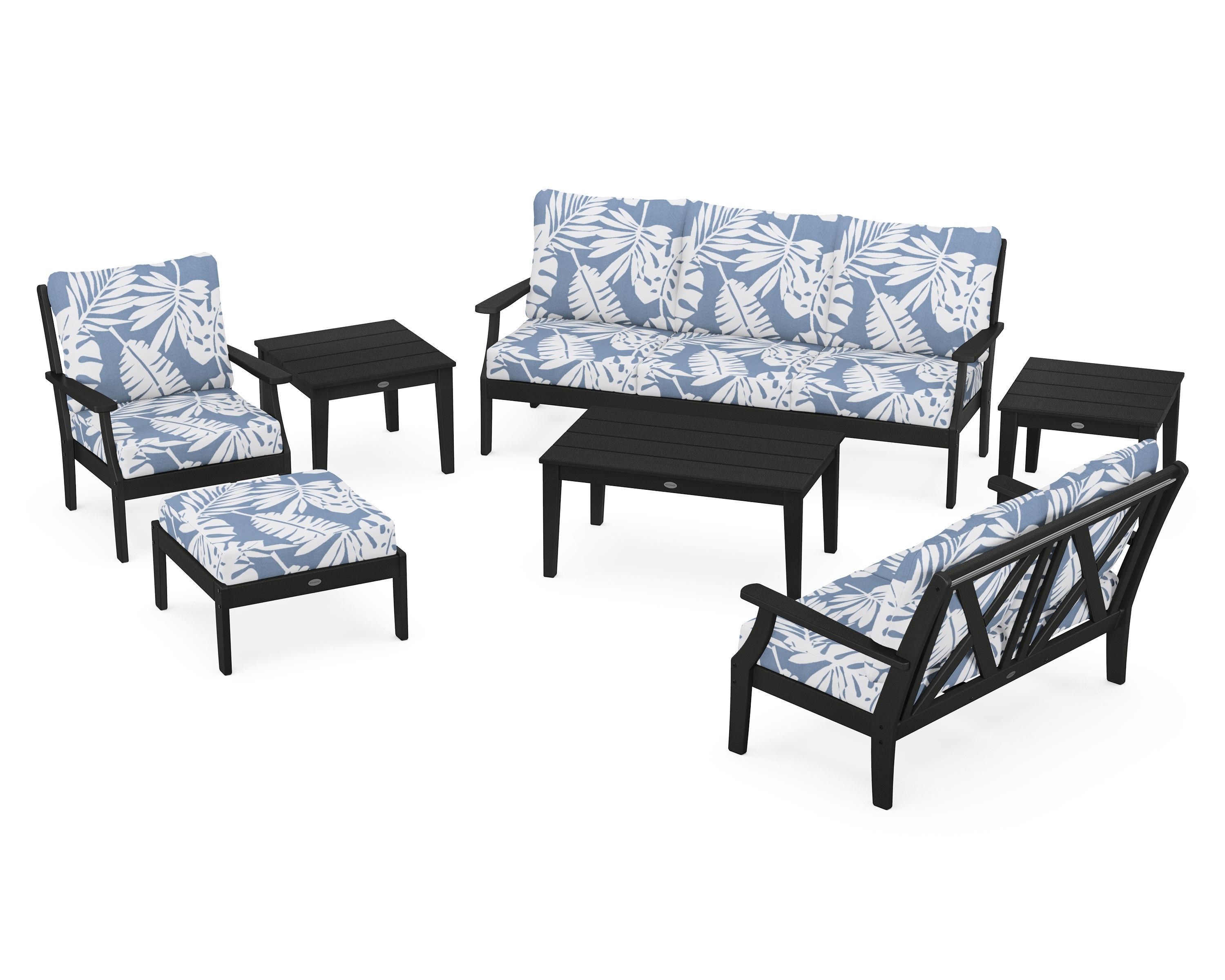 POLYWOOD Braxton 7-Piece Deep Seating Set in Black / Leaf Sky Blue