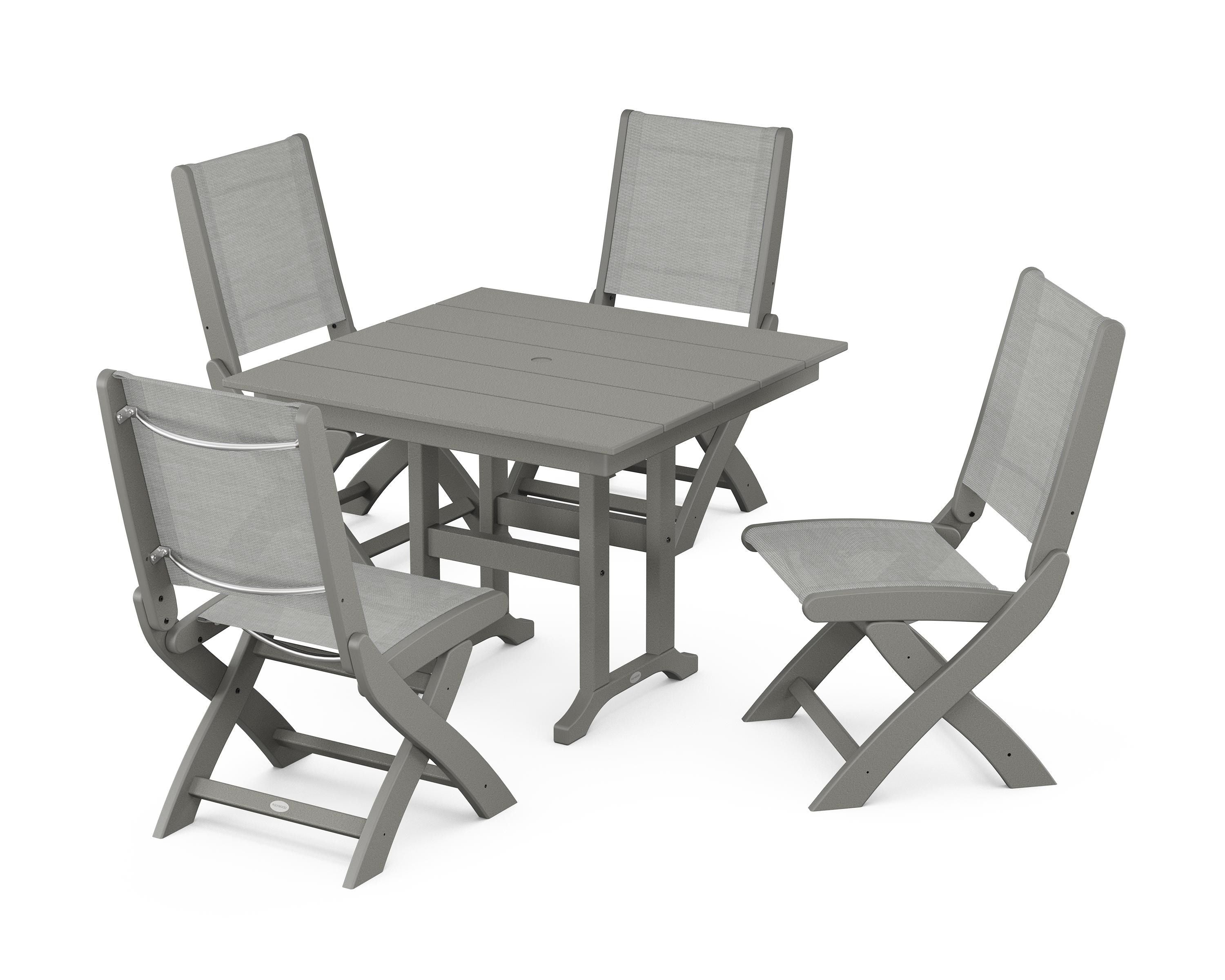 POLYWOOD Coastal Folding Side Chair 5-Piece Farmhouse Dining Set in Slate Grey / Metallic Sling