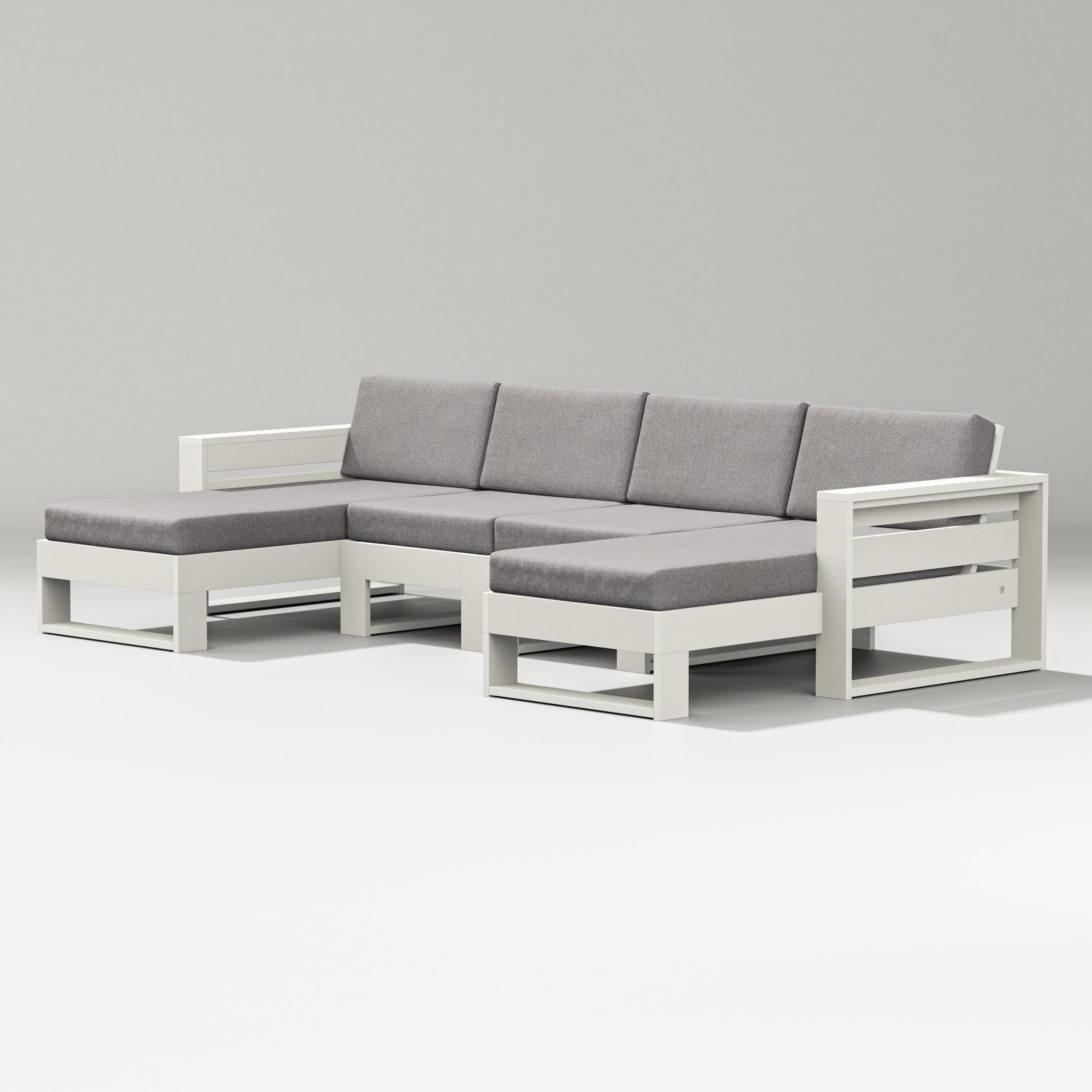 PW Designer Series Latitude Double Chaise Sectional in Vintage White / Grey Mist