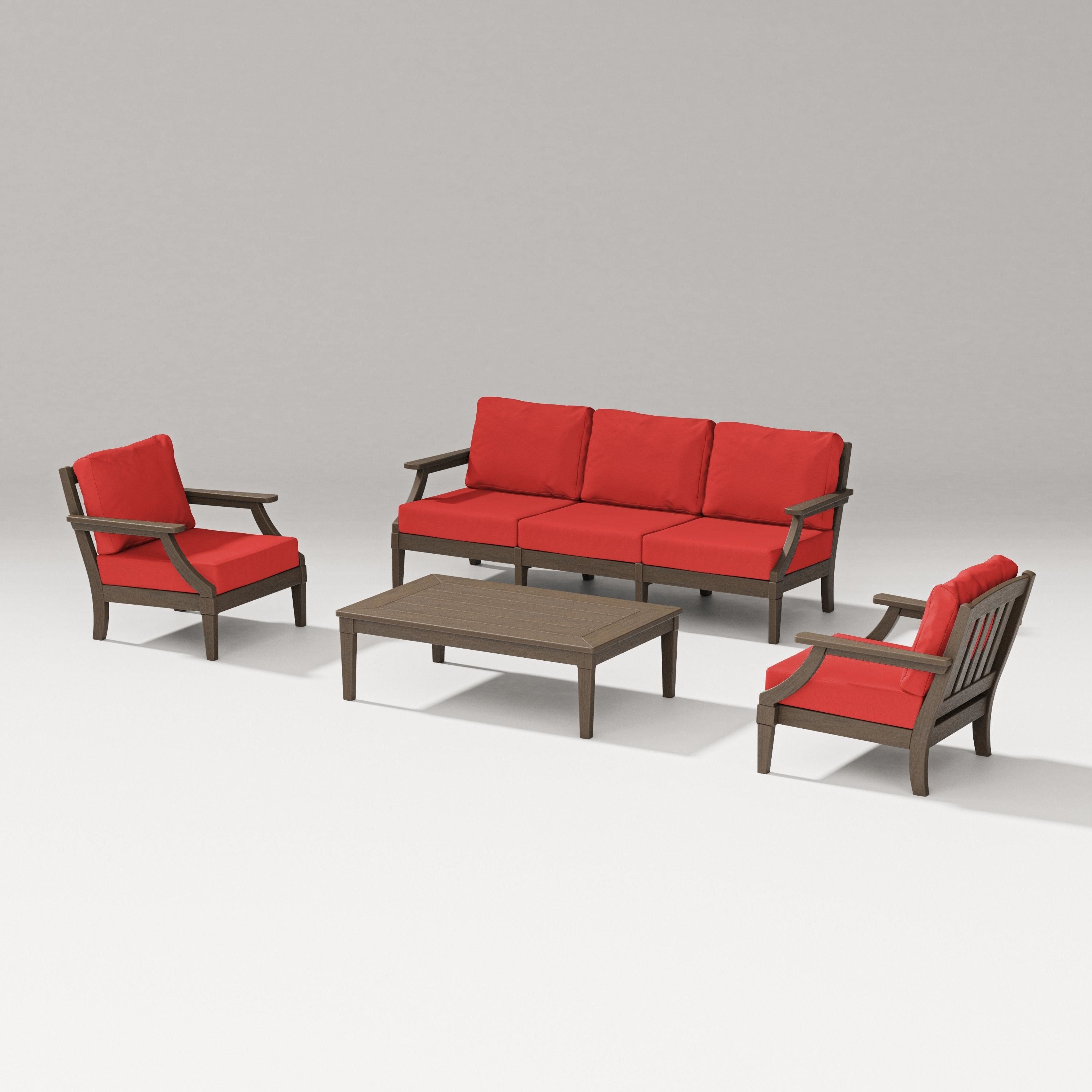 PW Designer Series Estate 4-Piece Lounge Sofa Set in Kona / Crimson Linen