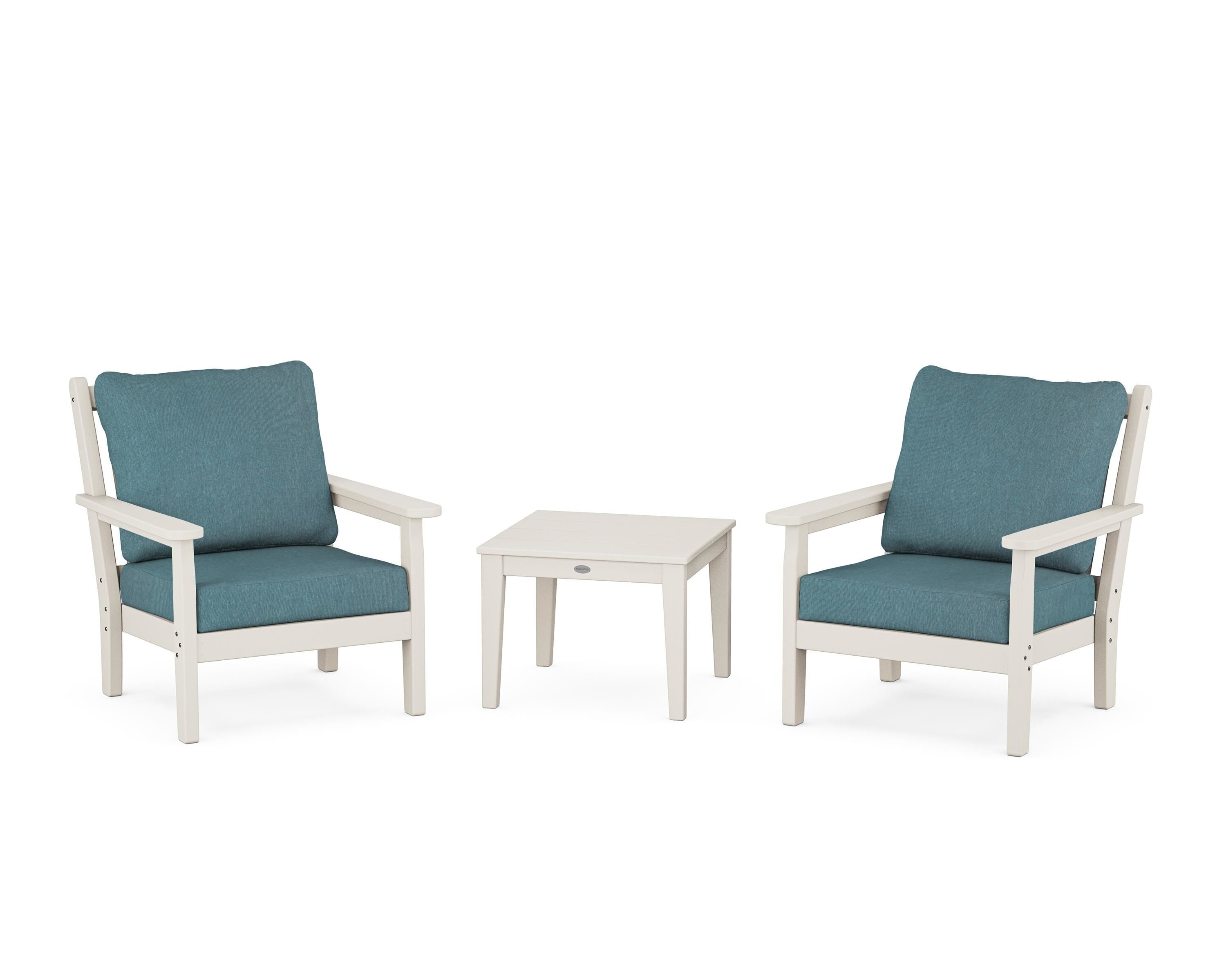 POLYWOOD Chippendale 3-Piece Deep Seating Set in Sand / Ocean Teal