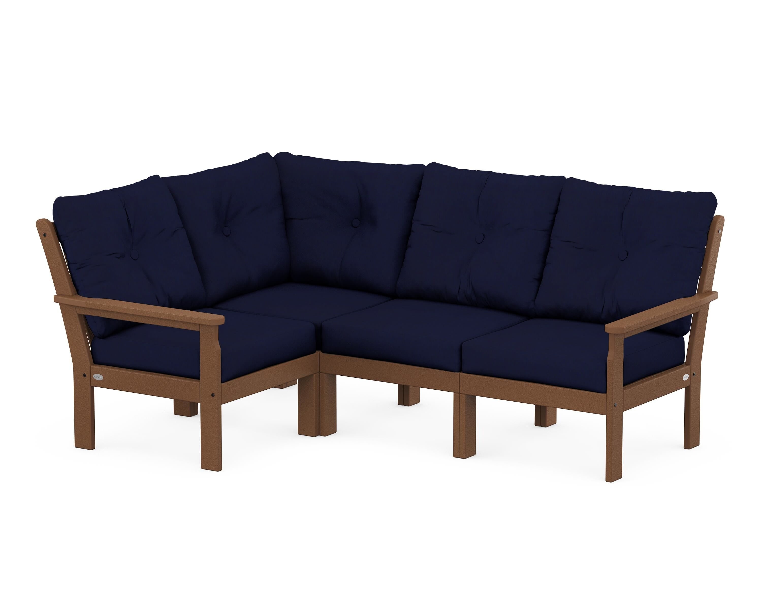POLYWOOD Vineyard 4-Piece Sectional in Teak / Navy