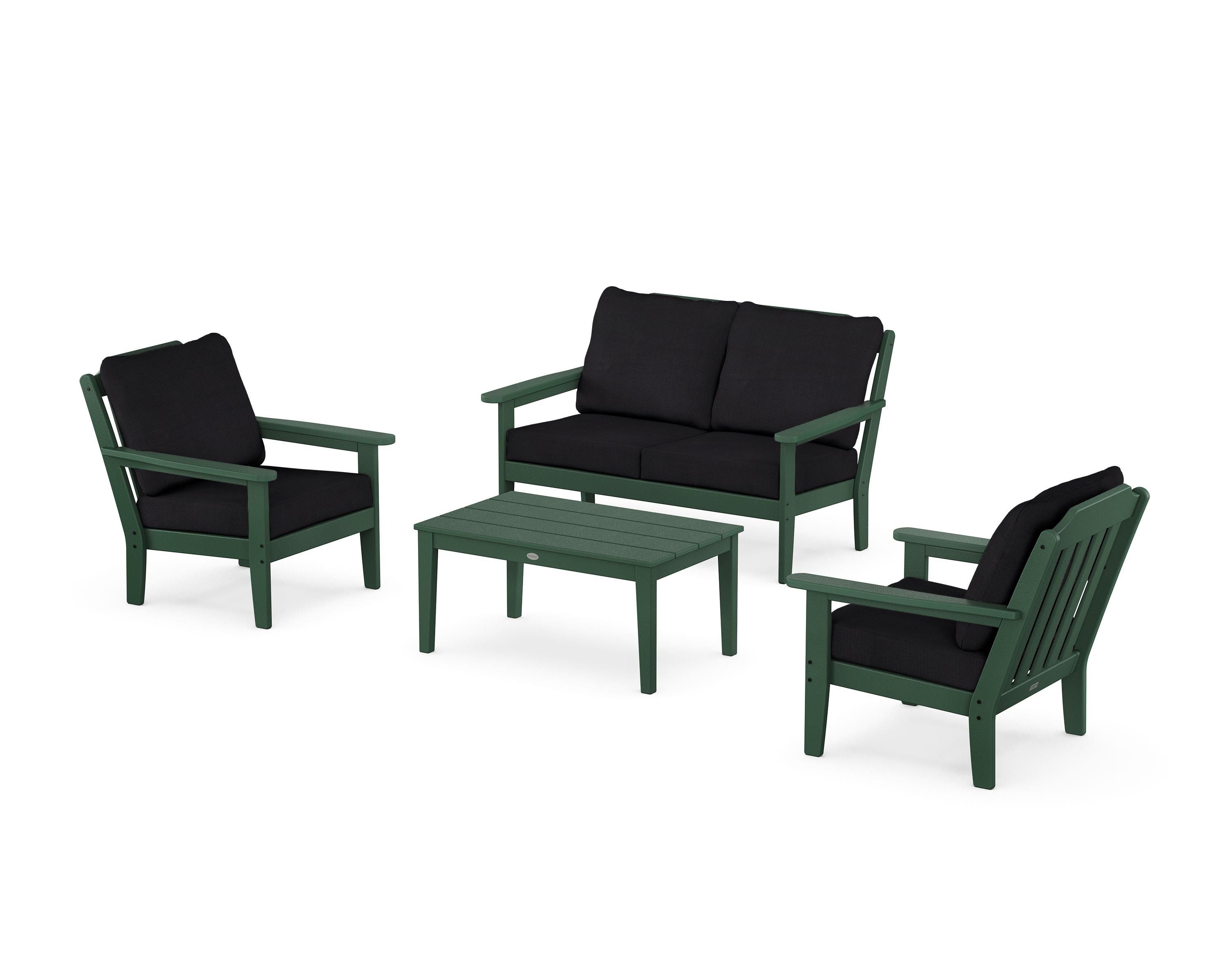Country Living Cottage 4-Piece Deep Seating Set with Loveseat in Green / Midnight Linen