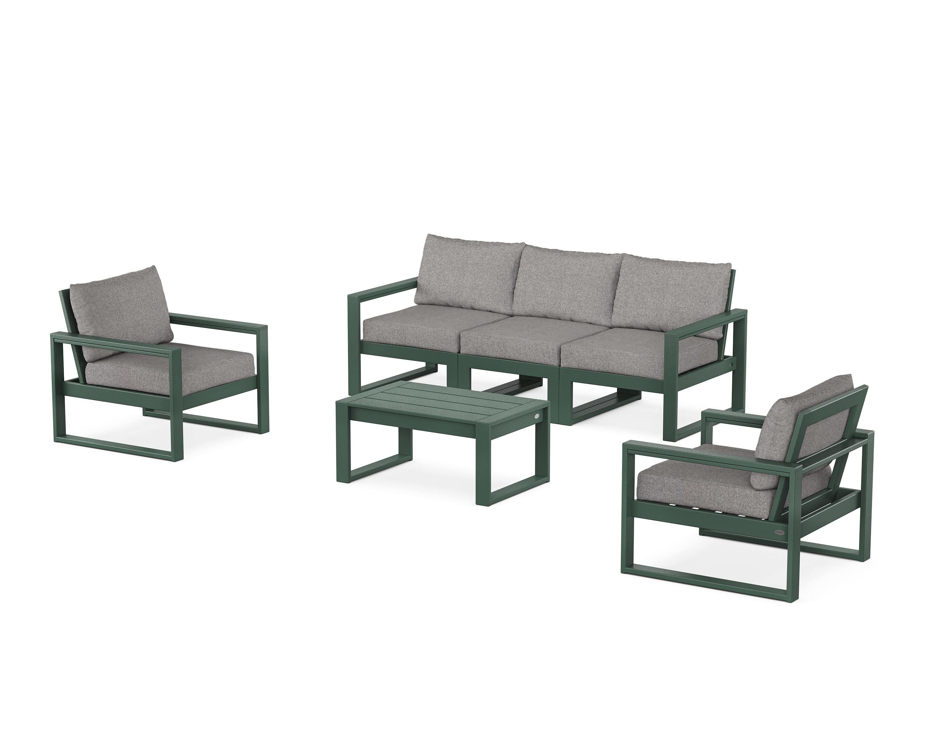 POLYWOOD EDGE Sectional 4-Piece Deep Seating Set with Sofa in Green / Grey Mist