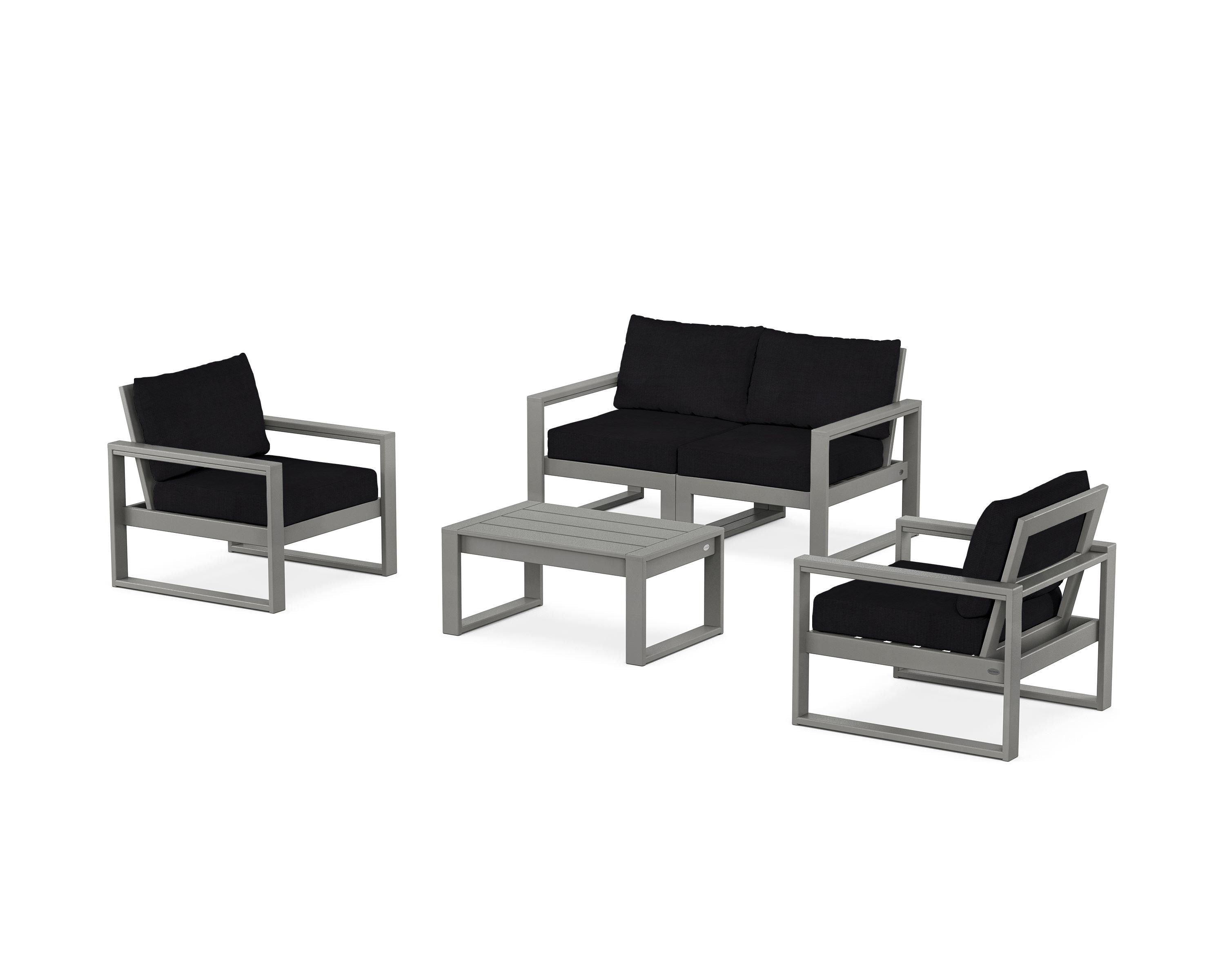 POLYWOOD EDGE Sectional 4-Piece Deep Seating Set with Loveseat in Slate Grey / Midnight Linen
